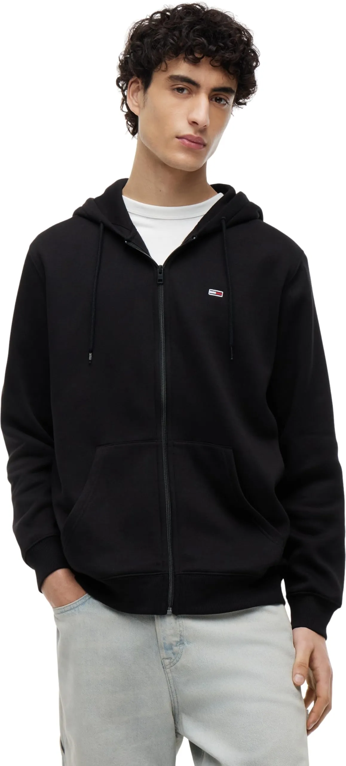 Tommy Jeans Tjm Reg S Flag Zip Fleece Thru Dm0dm20743, Felpa con Cappuccio e Zip Uomo, Black (Black), L