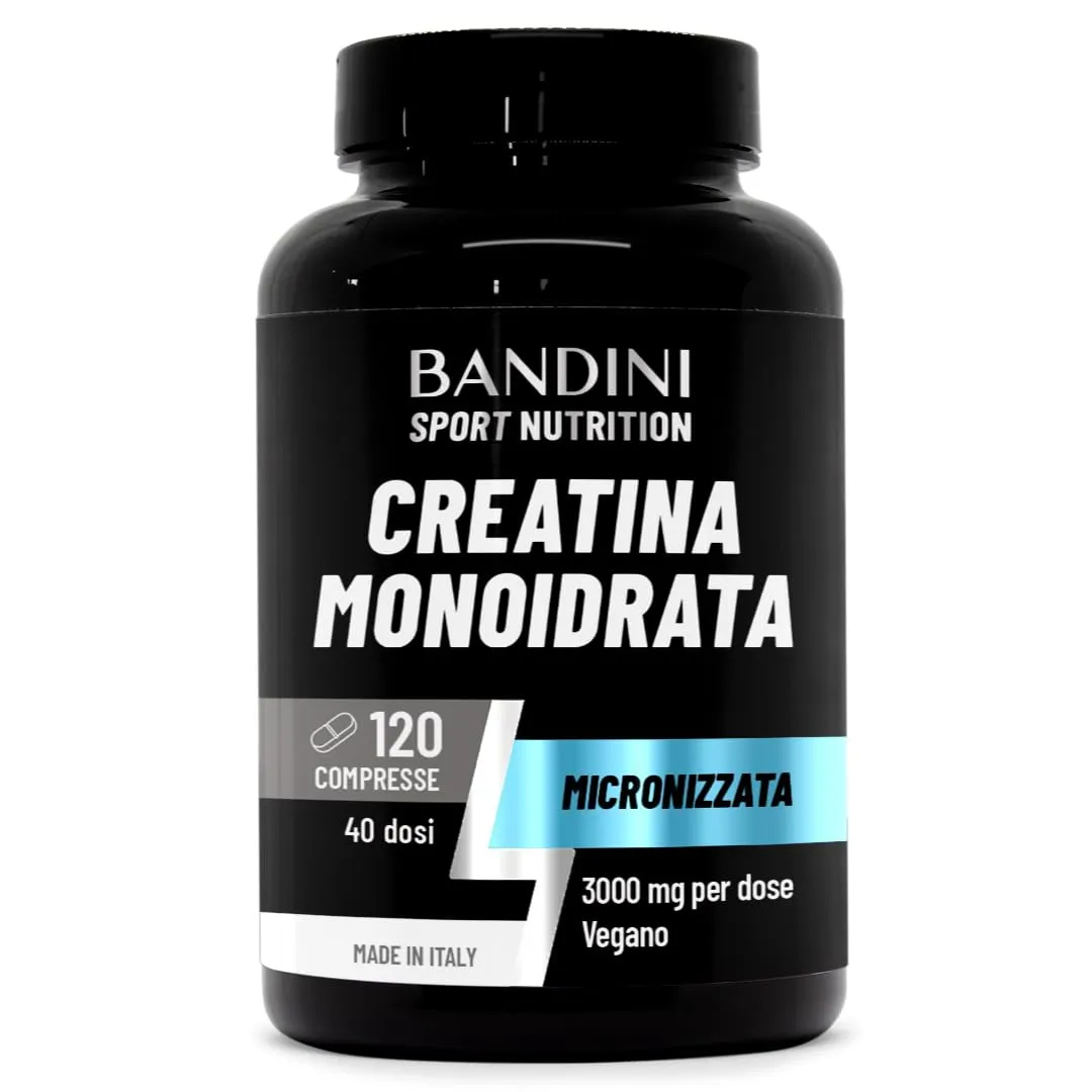 Bandini® Creatina Monoidrata Micronizzata 120 Compresse da 3000mg per dose - Integratore per Allenamento, Palestra e Pre Workout - 100% Vegan - A base di Creatine Monoidrato pura al 100%