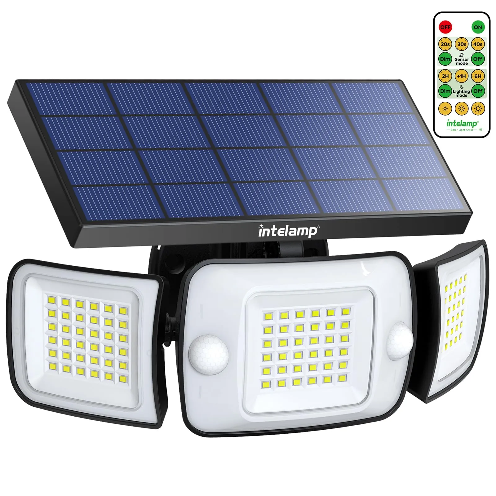 INTELAMP Luce Solare LED Esterno, 108LED Faretto LED da Esterno con Sensore di Movimento, 6000mAh Lampada Solare da Esterno 6500K, 4 Modalità Luci Solari Esterno Ricaricabile per Giardino