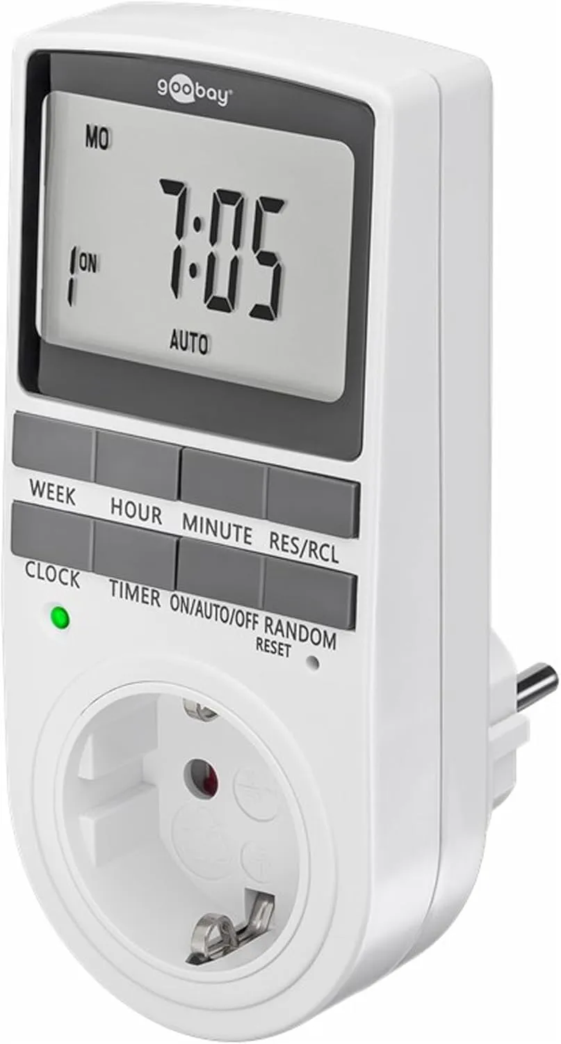 goobay 64900 Timer digitale 10 programmi giornalieri/modalità casuale antieffrazione/programmabile/3680 W a 230 V (AC) e 16 A