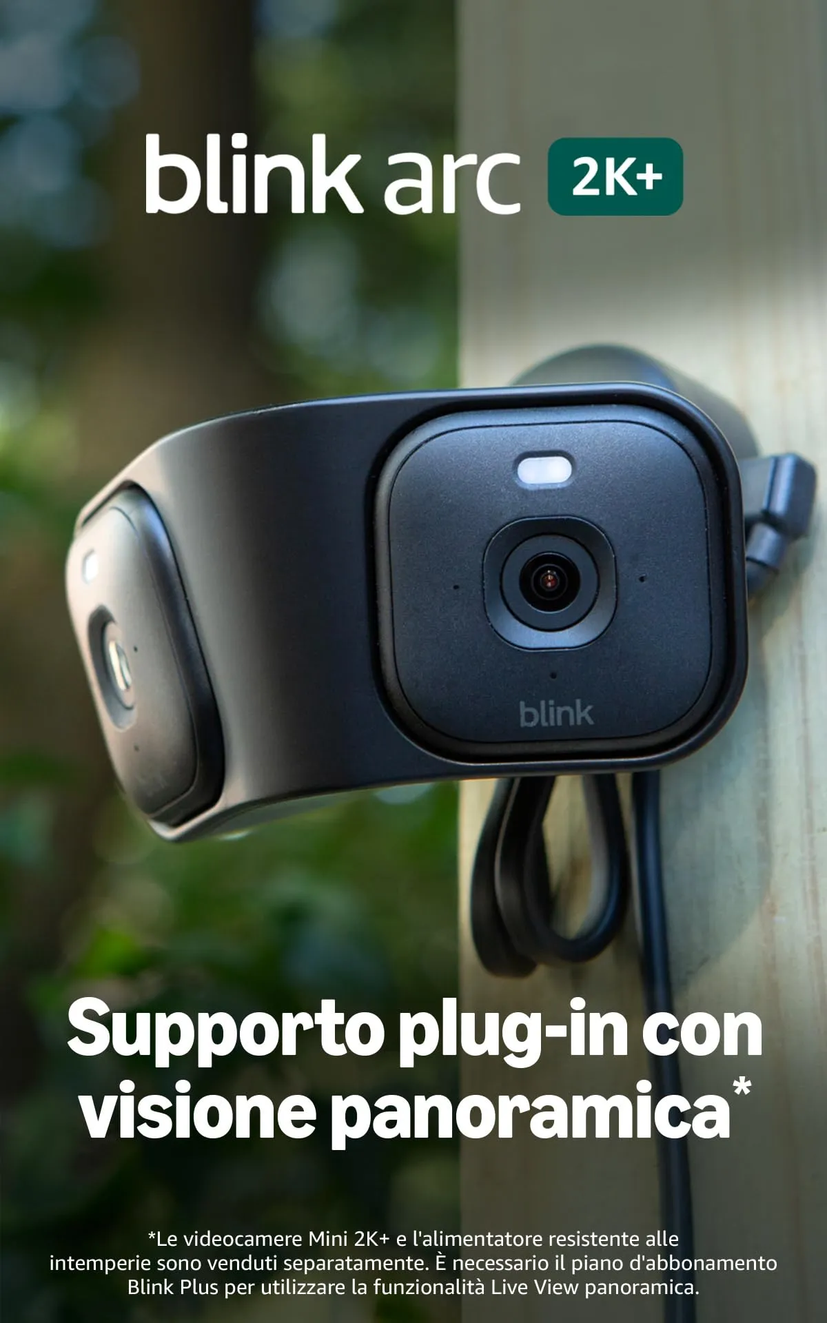 Blink Arc | Dispositivo con alimentatore plug-in e visione panoramica, 180° [È richiesto un piano di abbonamento Plus] supporto per 2 videocamere per Mini 2K+ e Mini 2 | Solo accessorio - Nero
