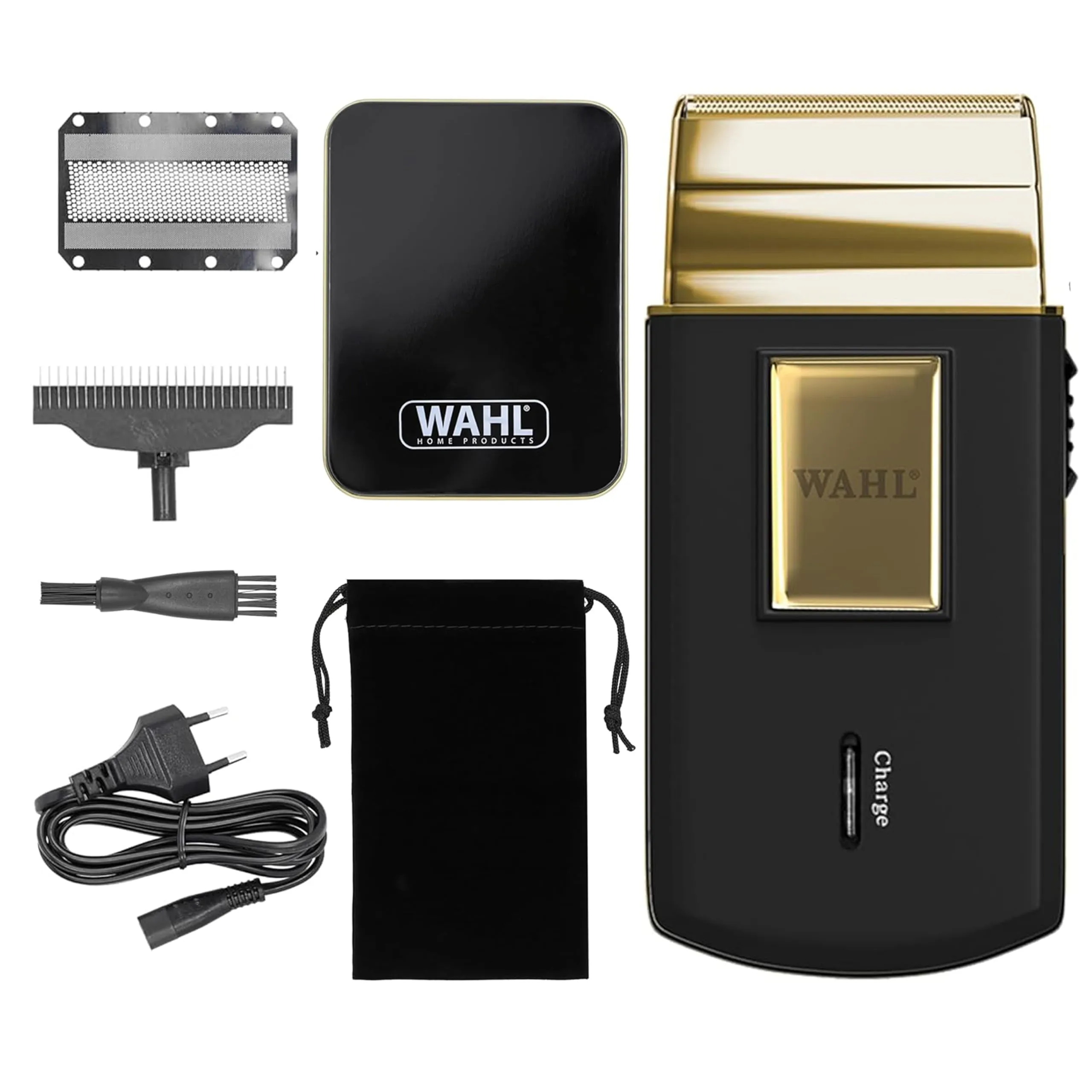 Wahl Travel Shaver Gold Edition Rasoio elettrico cordless e ricaricabile per uomo, ottimo per i viaggi, per tagliare capelli e barba, compatto e portatile