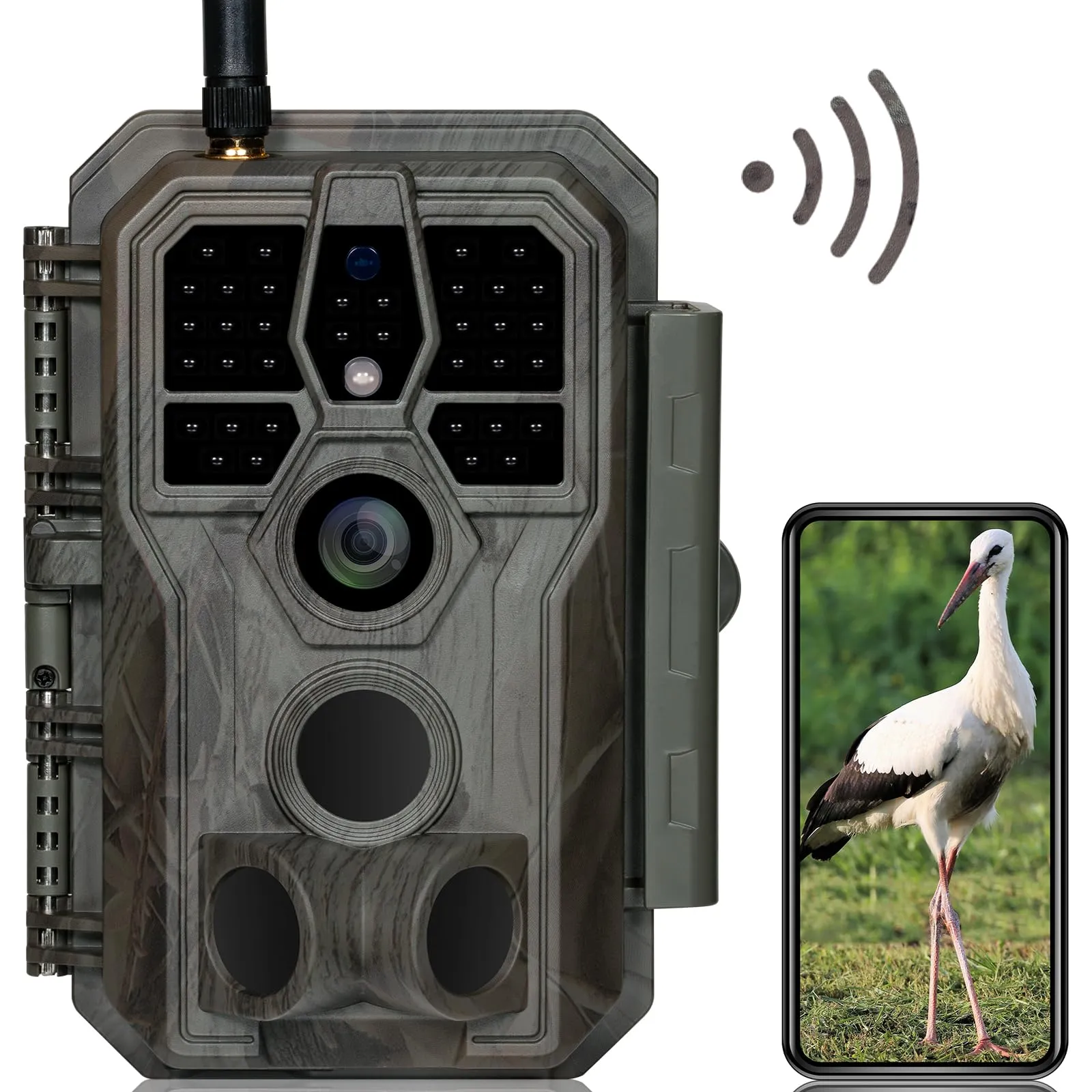 GardePro E8 Fotocamera da Caccia WiFi Bluetooth con App 64MP 1296P H.264 Vidéo Fototrappola Infrarossi Invisibili 0,1s Tempo di Attivazione, Visione Notturna Fino a 30m, No-Glow 940nm IR LEDs