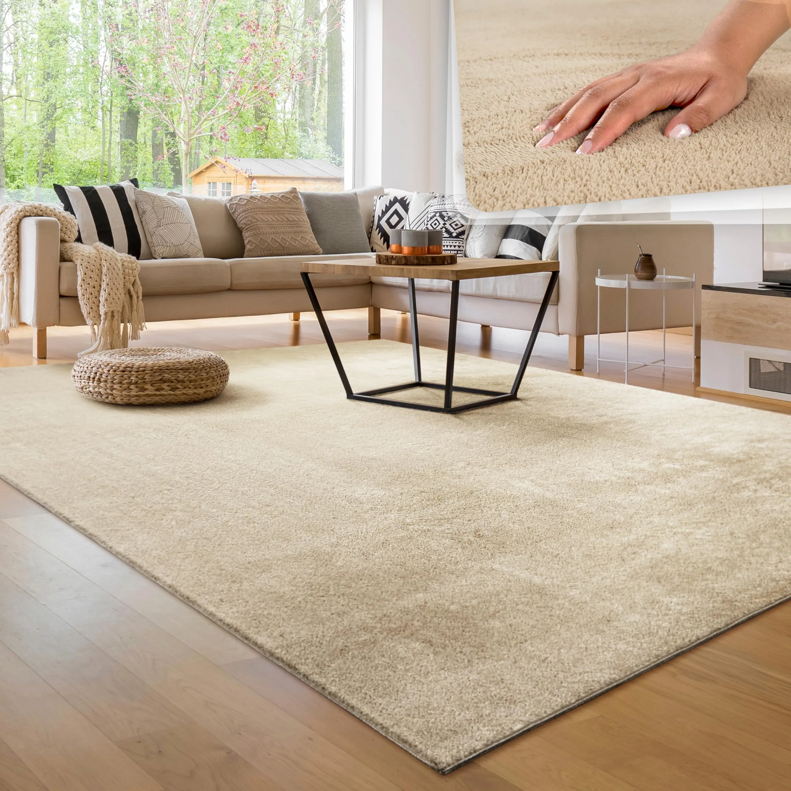 Paco Home Tappeto Moderno e Morbido per Soggiorno a Pelo Corto Lavabile Fluffy Uni Effetto Pelliccia Senza Tempo Elegante Antiscivolo Facile da Pulire, Dimensione:160x220 cm, Colore:Beige 2