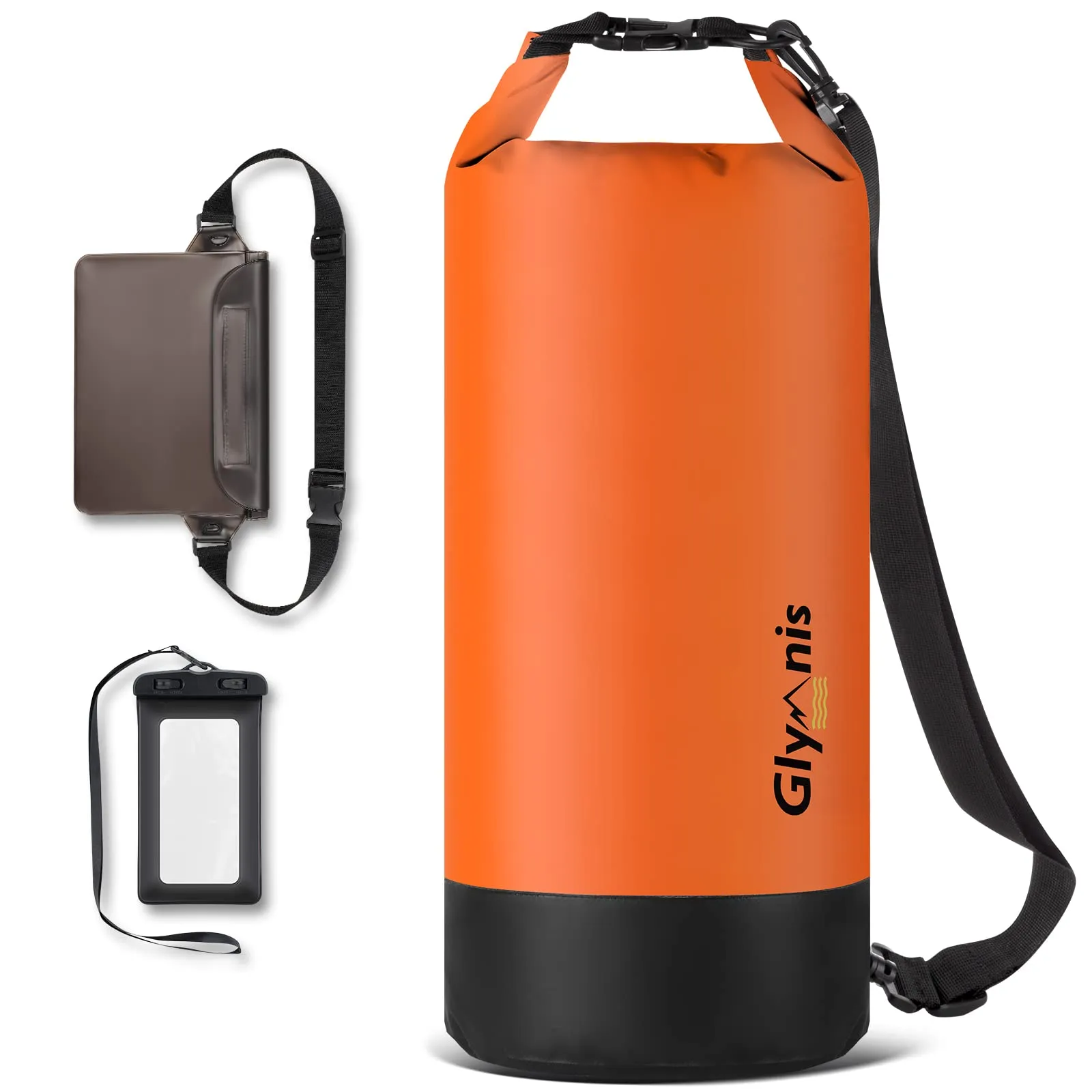 Glymnis Borsa Impermeabile 5L 10L 20L Dry Bag Sacco Impermeabile con Tracolla Regolabile, Include Custodia Impermeabile per Cellulare, Ideale per Barca, Pesca, Rafting, Nuoto