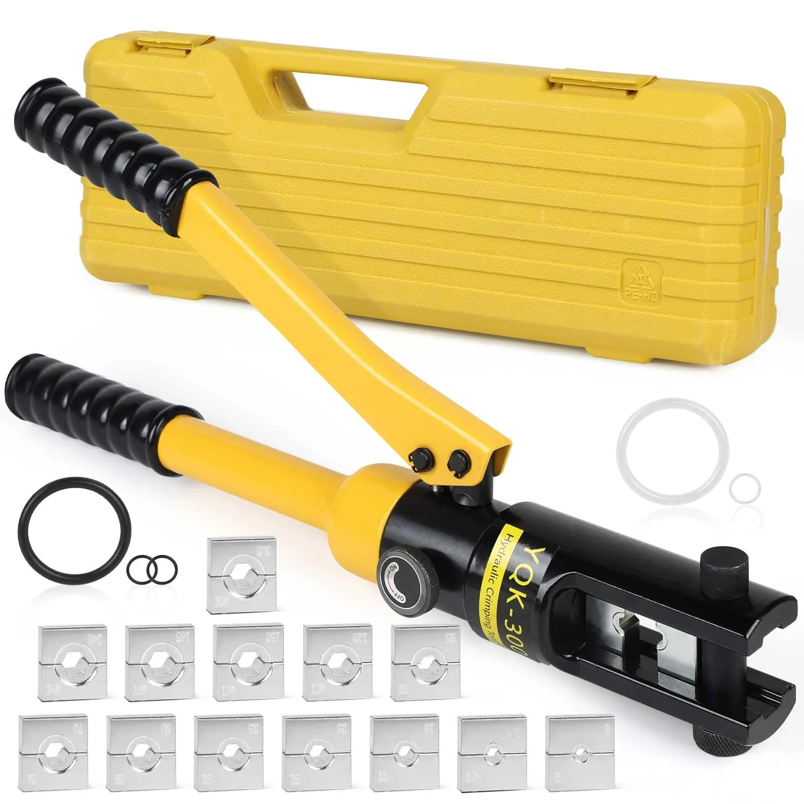 SWAWIS 16T Pinza Crimpatrice Idraulica 8–300 mm² Pinza Crimpatrice Capicorda con 13 Set di Stampi per Terminali in Rame e Alluminio Adatta per Cavi da 10AWG-600MCM