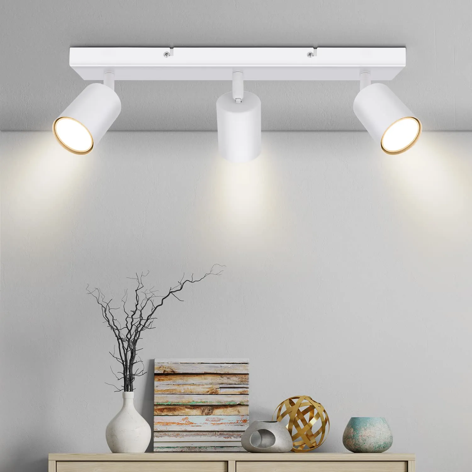 Kambo Faretti da Soffitto Orientabili, Faretti da Parete Interno Bianco per 3 Lampadine GU10 non Incluse, Lampadario Faretti Led Soffitto per Soggiorno Camera da Letto Corridoio, Max 50W