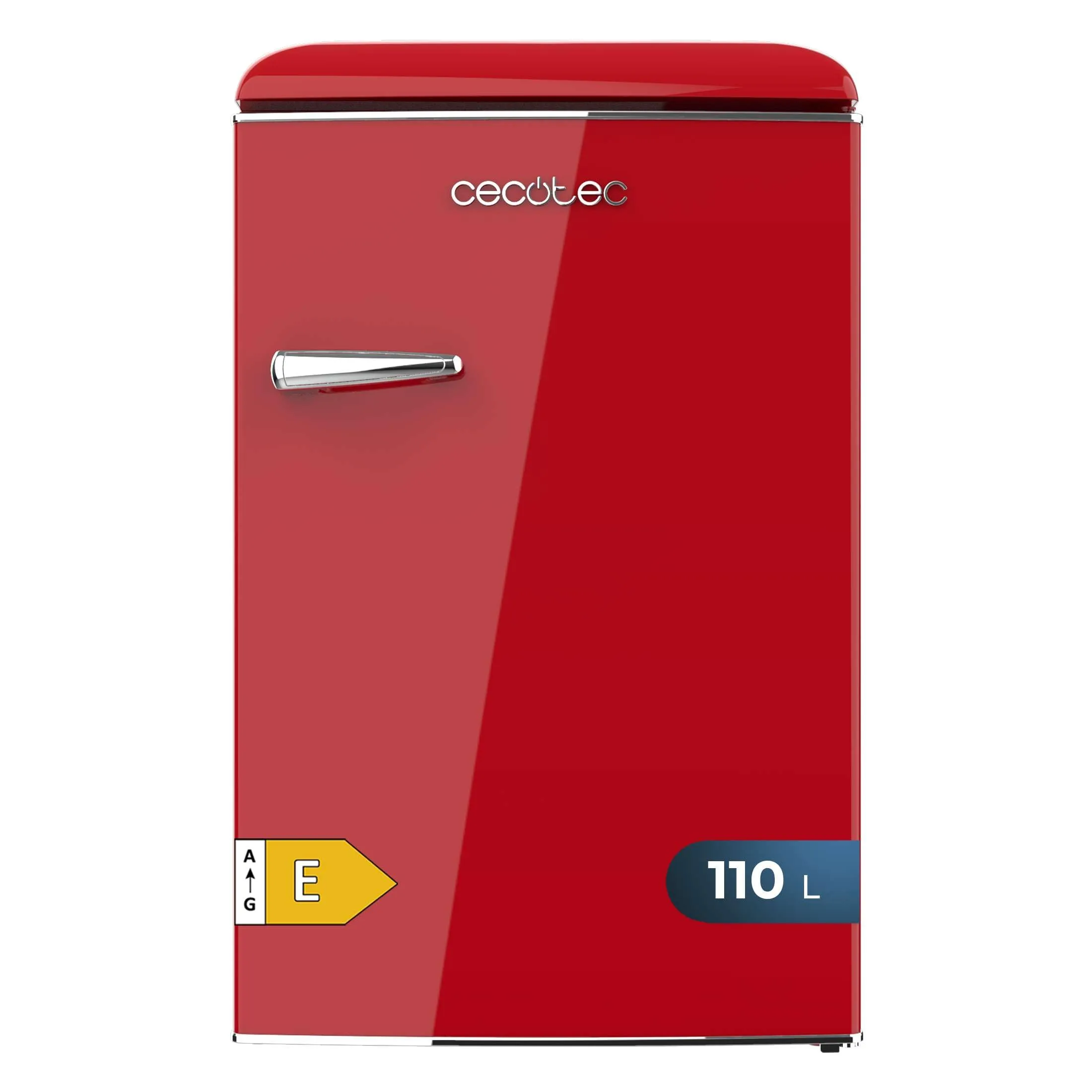 Cecotec Mini Frigorifero retrò da 110 L CoolMarket TT Origin 110, classe E, ICEBOX, LED per interni, maniglia cromata, vassoi in vetro, apribottiglie, rosso