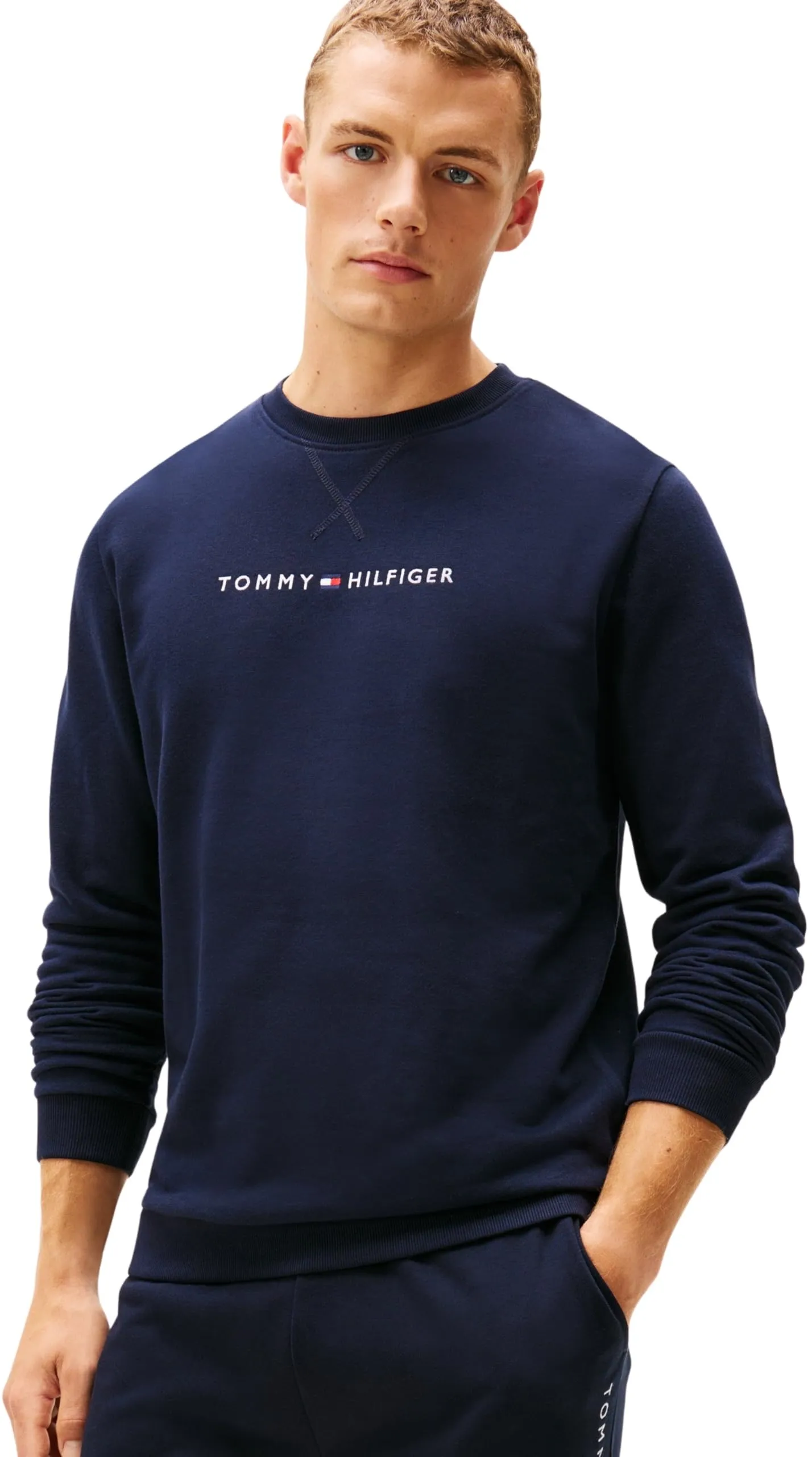 Tommy Hilfiger Uomo Felpa Track Top con Scollo Rotondo, Blu (Desert Sky), M
