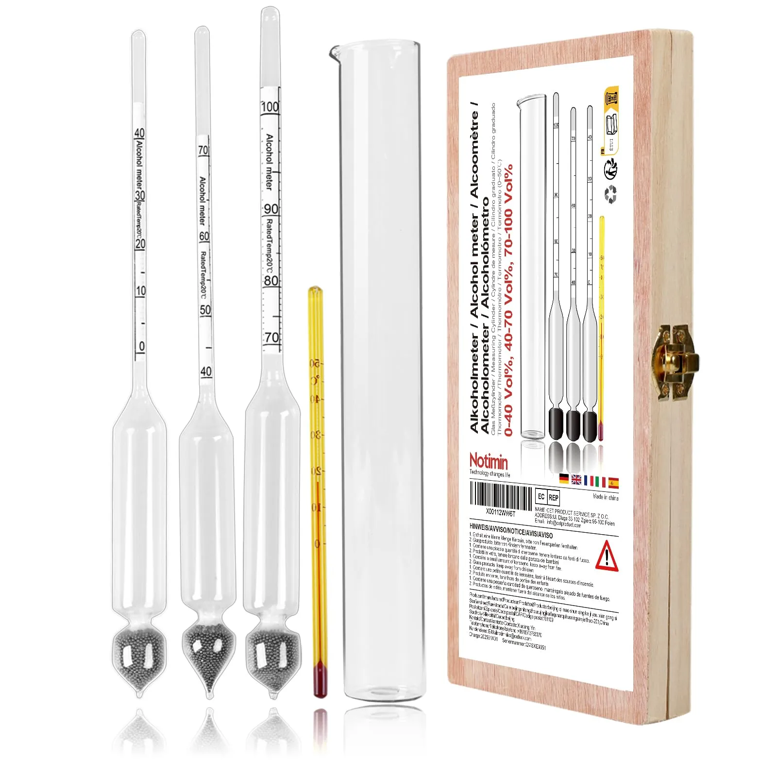 Notimin alcolometro 3 Pezzi 0-40 40-70 70-100Vol% di idrometro Alcoholmeter Tester Set Alcohol Vinometer + Cilindro in Vetro Trasparente Alto, per Grappa, Distillati,Whisky, Brandy, Wodka, Spirito