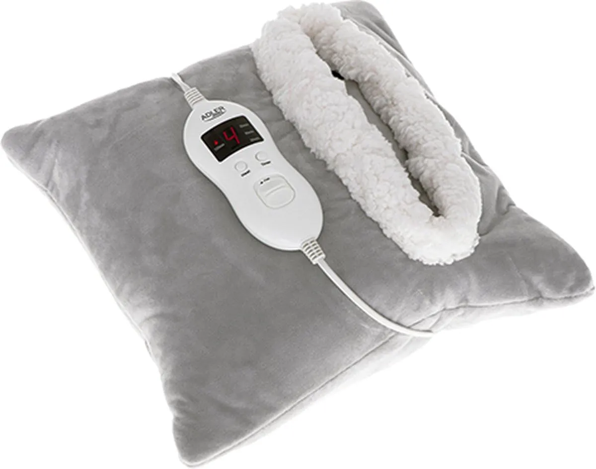 ADLER AD 7412 - Cuscino termico termico per cervicali, collo, schiena, lombare, 8 livelli di temperatura, timer, cuscino elettrico di calore, federa lavabile, grigio, 80 W