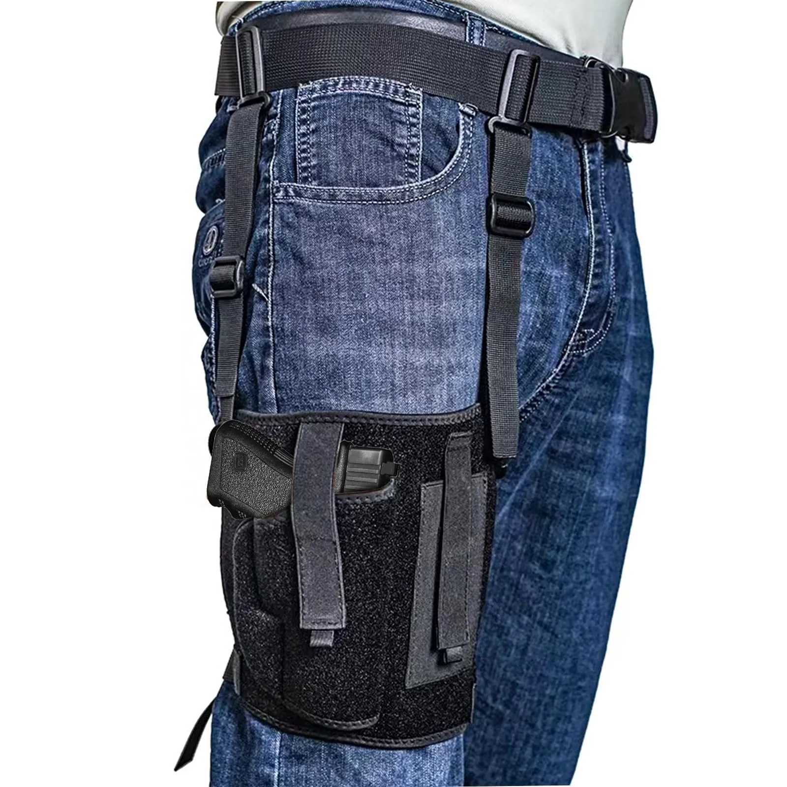 ZONSUSE Fondina da Cintura per Pistola, Fondina IWB/OWB per Pistola Nascosta, Fondinas Cosciale, Fondinas da Gamba con Cintura, per Tiro Allenamento Caccia Giochi di Ruolo (Gamba)