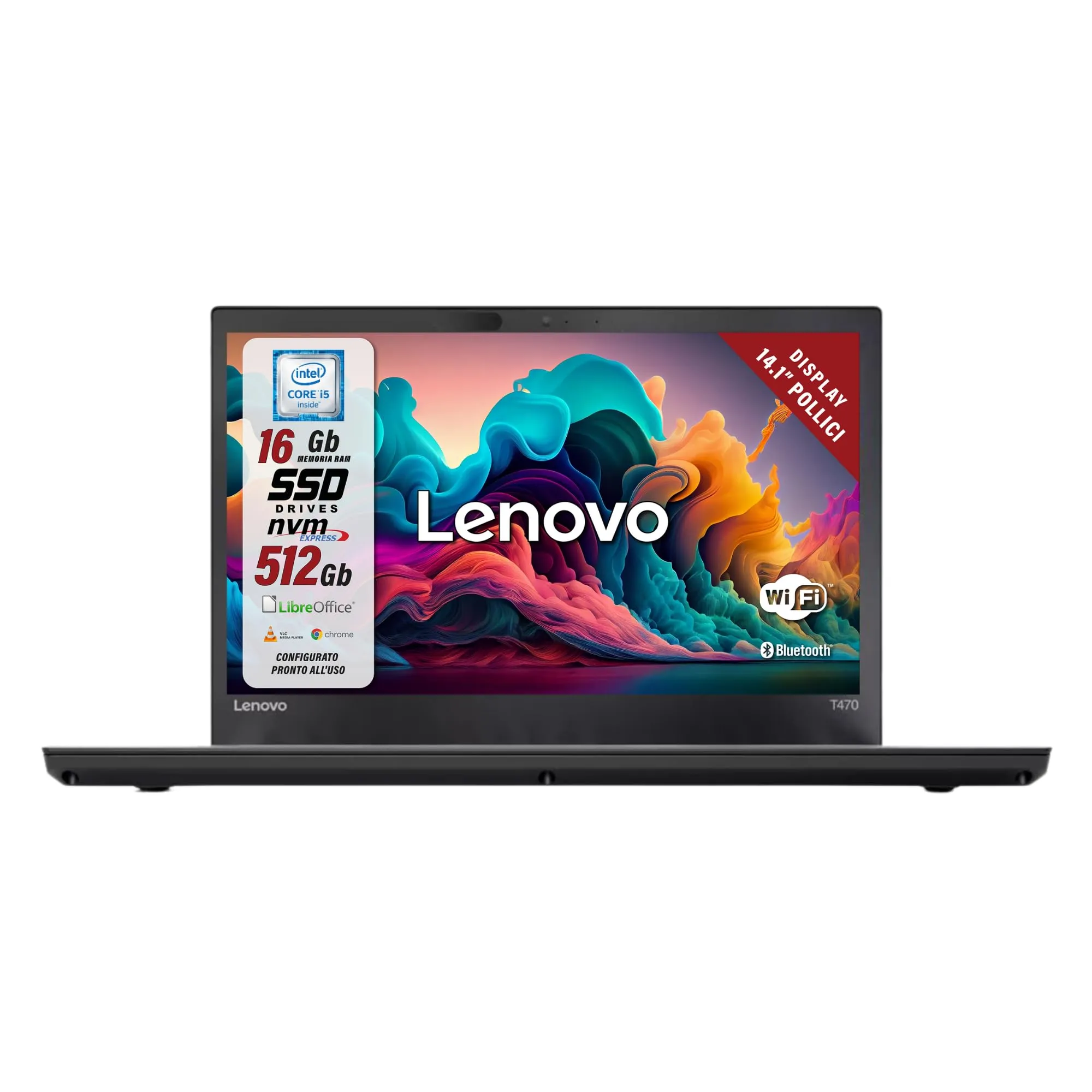 Lenovo ThinkPad, Pc Portatile Intel i5-6200U 2 Core 2.3Ghz, Ram 16Gb SSD 512Gb, Display 14.1" HD, Notebook Pronto all'uso con Libre Office (Ricondizionato)