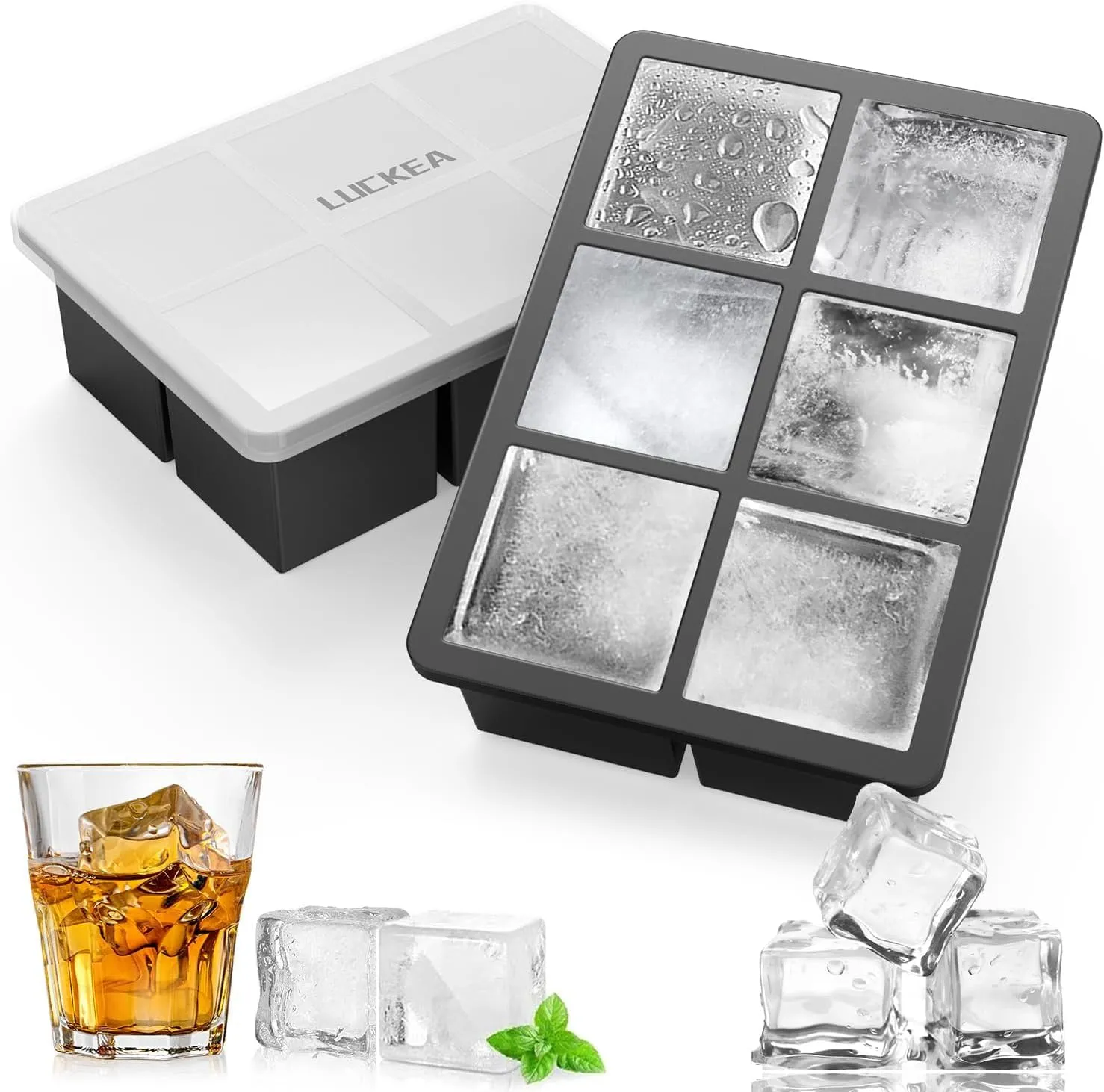 2 Pezzi Stampo Ghiaccio Grande, Stampi Ghiaccio Silicone con Coperchio, Senza BPA, Facile da Saltare Fuori, Impilabile Ice Cube per Whisky, Cocktail, Alimenti Per Bambini, Succo, Gelato