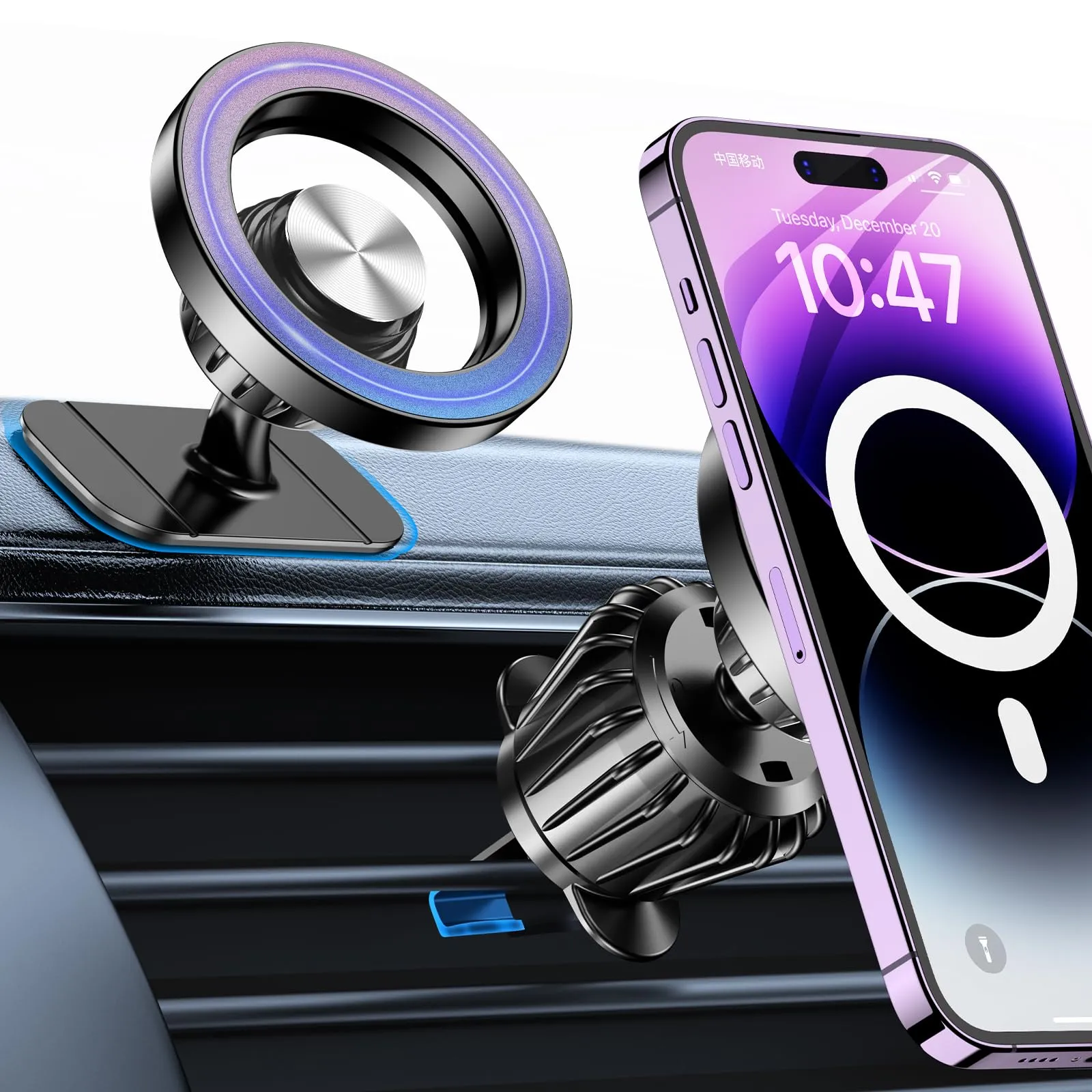 Coolpow Porta Cellulare Auto per MagSafe [20 Potenti Magneti] 360° Rotazione, Gancio Metallico, Cellulare per Auto Magnetico Compatibile con iPhone Huawei Smartphones