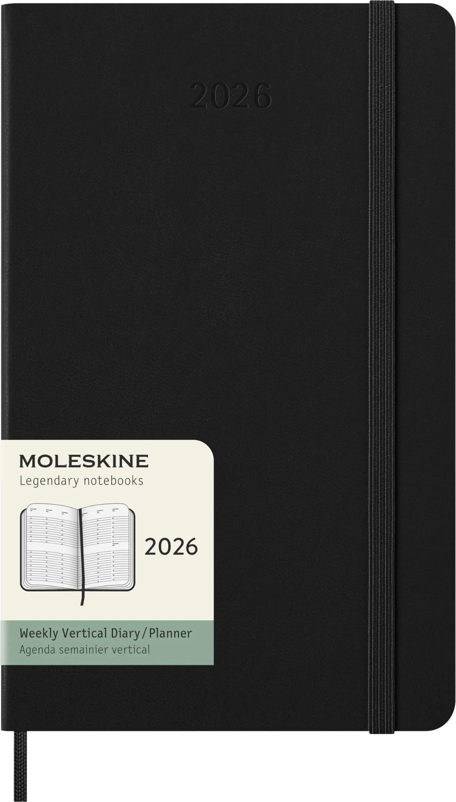 Moleskine Weekly Planner, Agenda Settimanale Verticale 2026 12 Mesi, Copertina Rigida e Chiusura Elastica, Colore Nero, Formato Large 13x21 cm