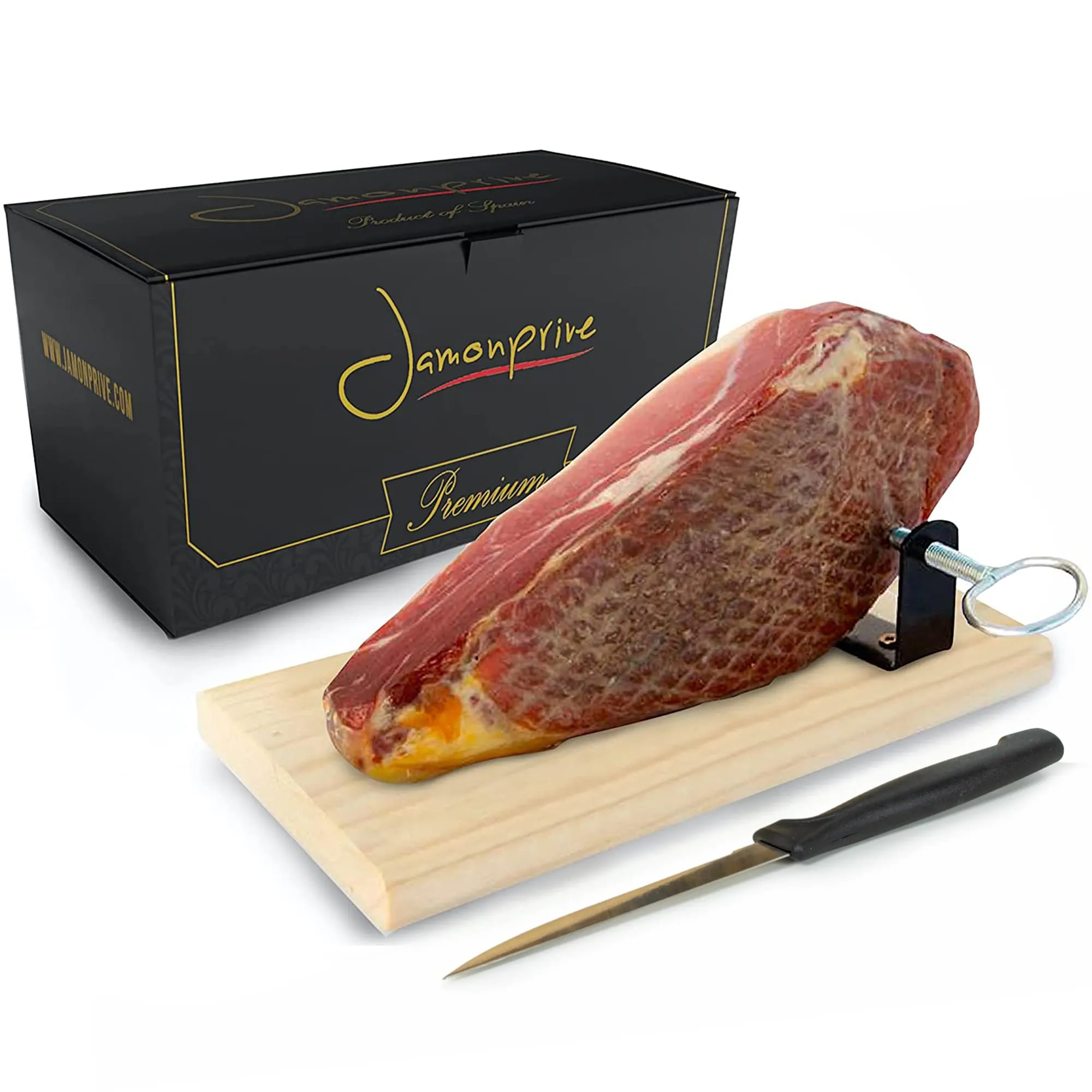 Prosciutto Crudo Serrano Stagionato & Disossato + Porta Prosciutto + Coltello 1 Kg (Mini Prosciutto Spagnolo) - Jamon Serrano