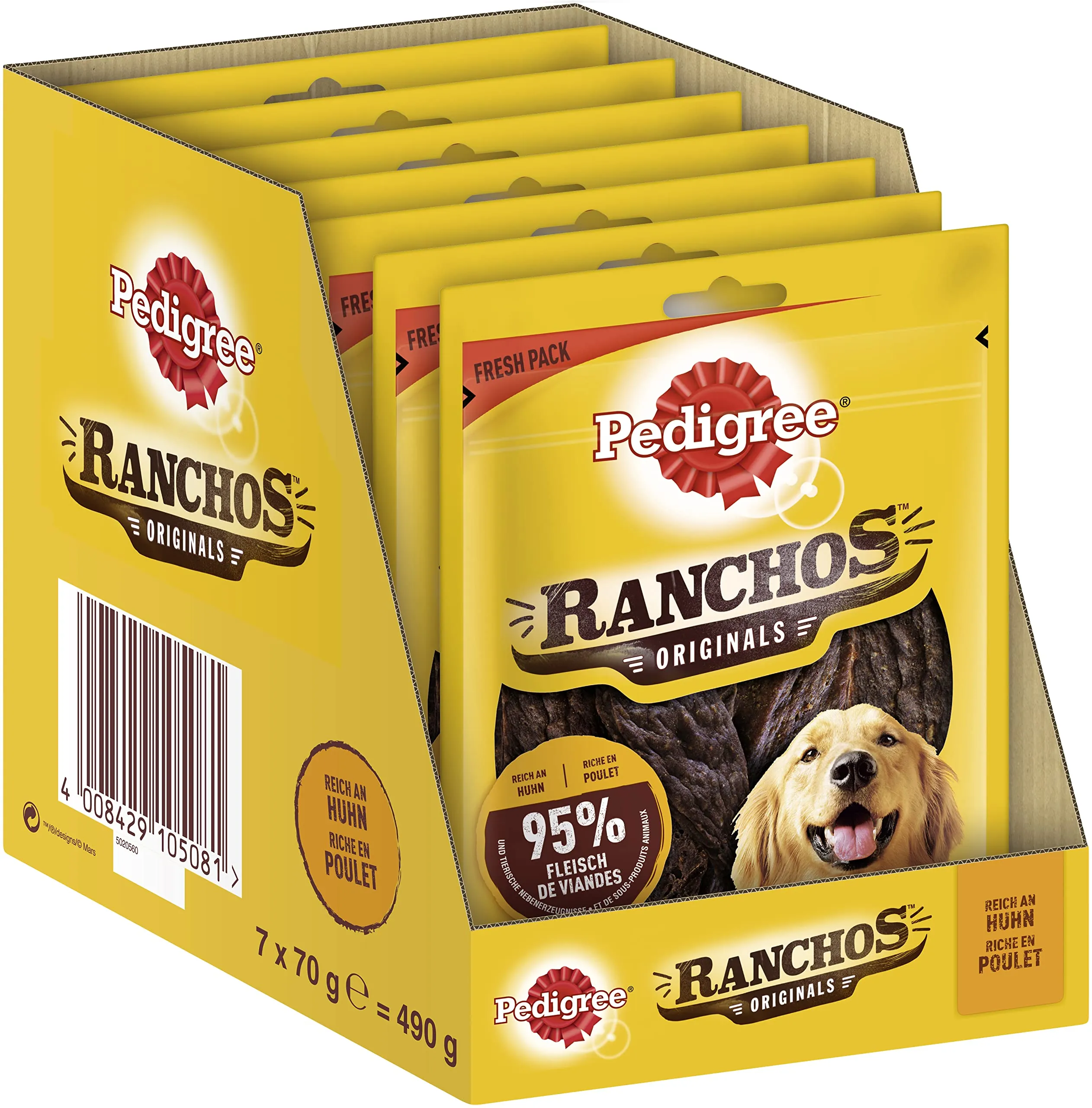 Pedigree, Ranchos Originals, Snack per Cani, 7 Confezioni da 70 g