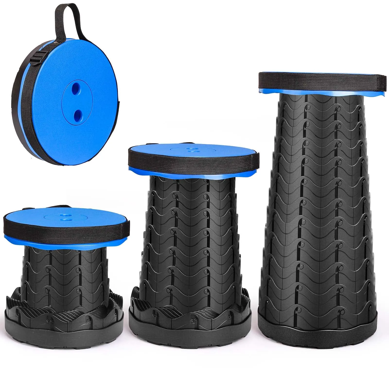 Sgabello Pieghevole Portatile, Seconda Generazione, Mini Sgabello Telescopico, Leggero, Regolabile in Altezza, Carico 397 LB, per Attività All'aperto, Pesca, Barbecue, Interni, Viaggi, Feste (Blu)
