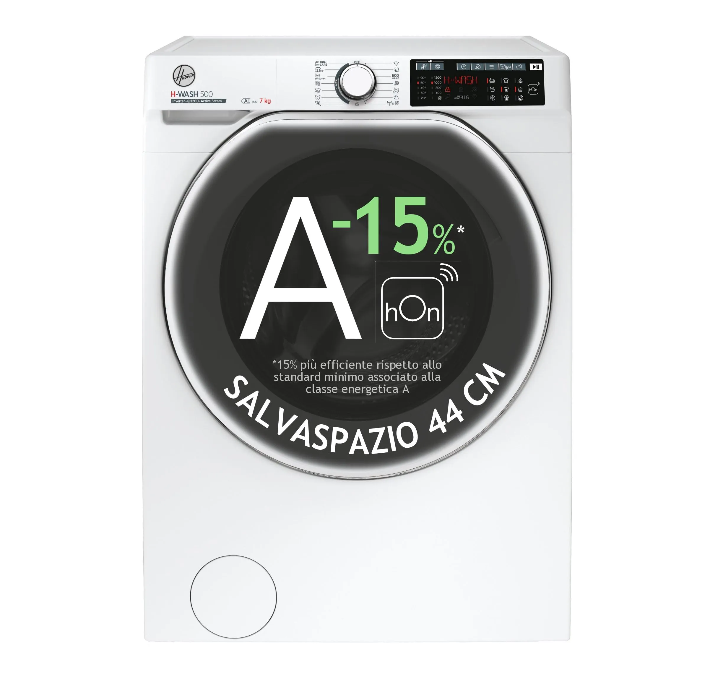 Hoover HW4 27AMC7/1-S H-WASH 500 Lavatrice Smart 7 Kg, 1200 Giri, Wi-Fi + Bluetooth, Carica Frontale, Funzione Vapore, Motore Inverter, 60x45x85 cm, Bianco, Classe A