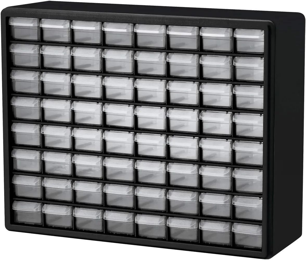 Akro-Mils 10164 Plastic Storage Cabinet with 64 Drawers for Spare Parts 50 x 40 x 16.5 cm Black