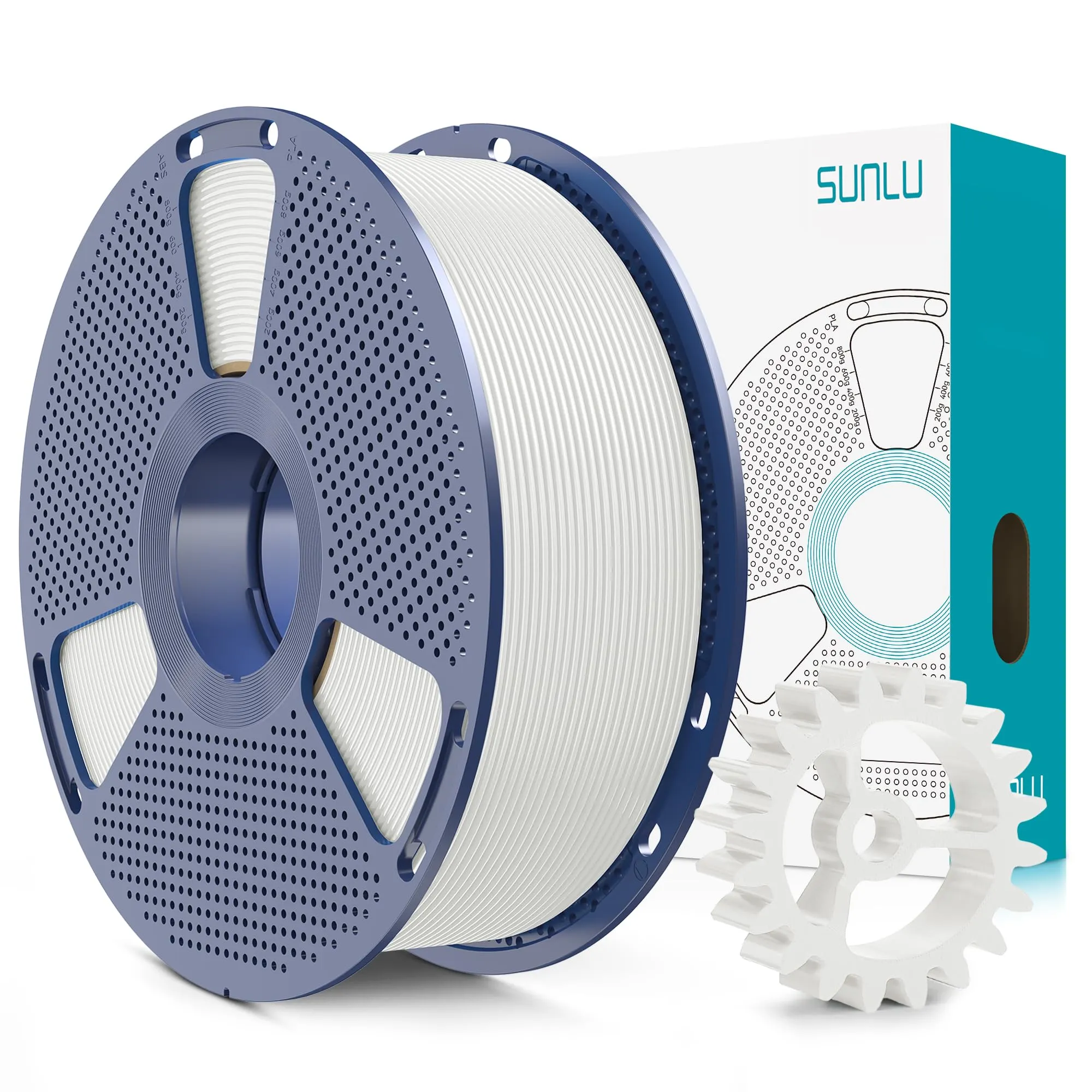 SUNLU PLA+2.0 Filamento per stampante 3D, Filamento PLA Plus di Aggiornamento, Filamento 3D ad alta resistenza, Precisione dimensionale +/- 0.02 mm, Bobina da 1kg (2.2LBS), Bianco