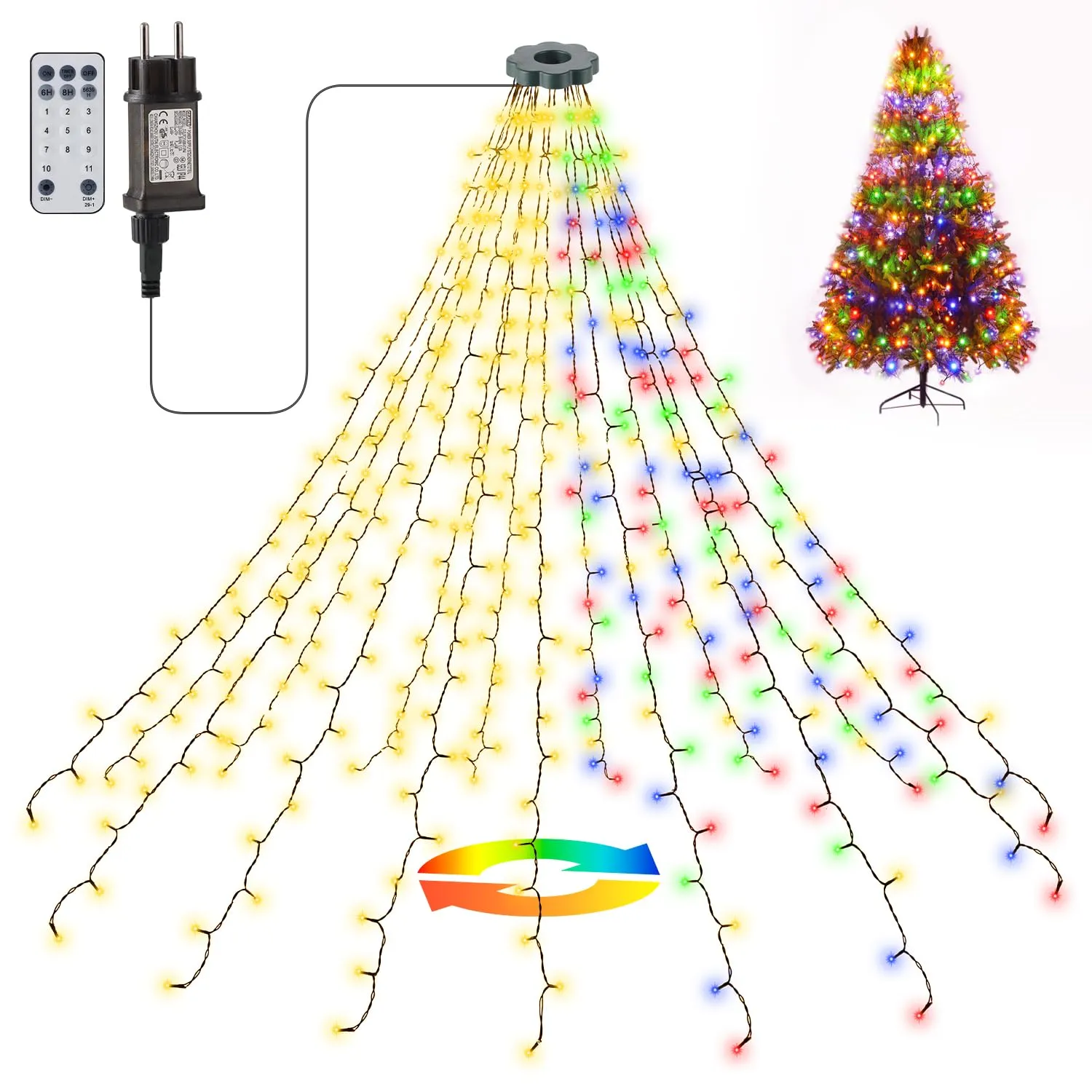 Zorela Luci Albero di Natale, 400 LED 2m x 16 Fili Luci Natale Albero, 8 Modalità Mantello Luci Albero di Natale a Cascata per Interno e Esterno, per Alberi di Natale da 1,5 m a 2,5 m - Bianco Caldo
