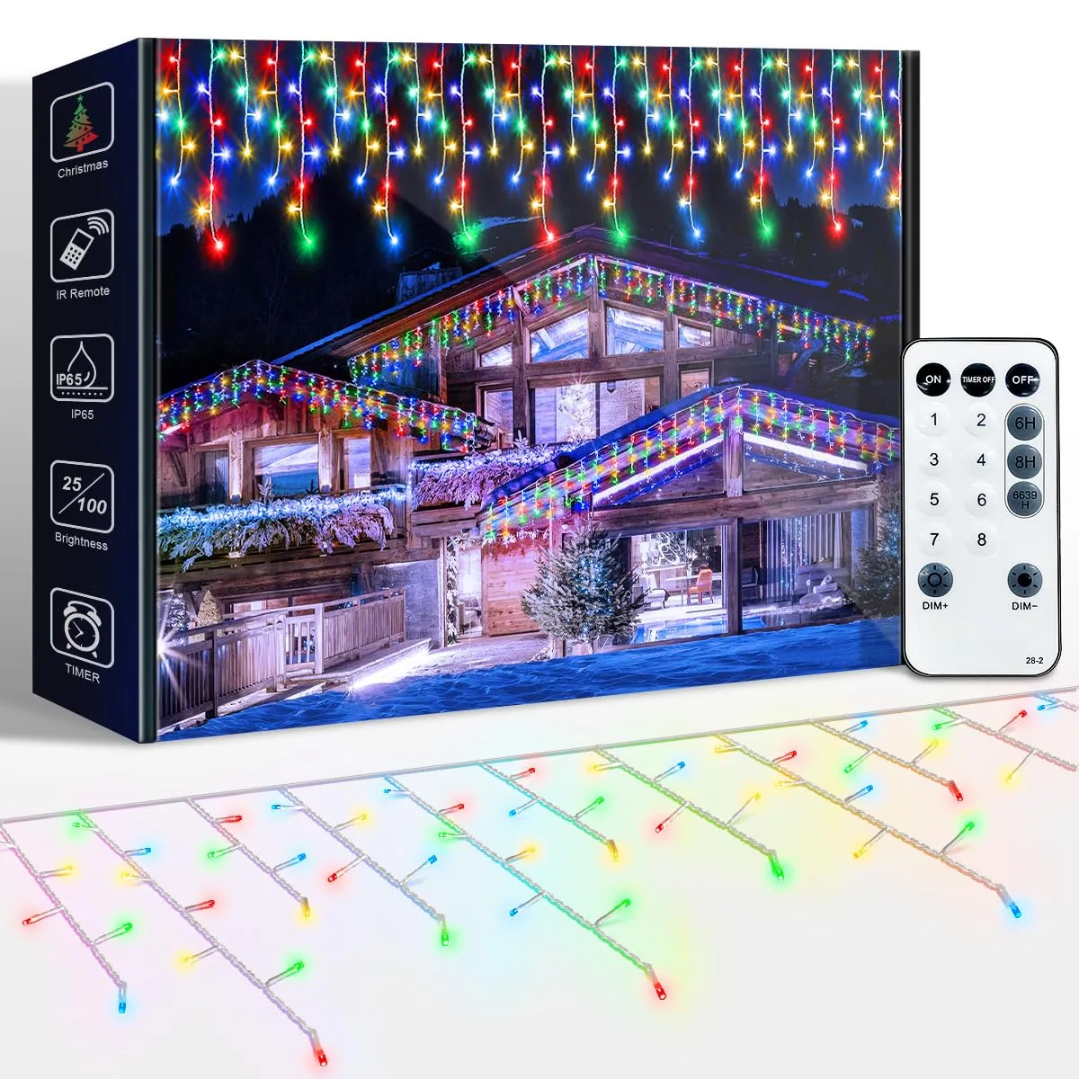 ARKOCHIC 10M Luci Natale Esterno Cascata, LED Tenda Luminosa Natale Multicolore Luminarie Natalizie da Esterno con 8 Modalità, Memoria, Luci Decorazioni Natalizie per Casa, Balcone, Finestra
