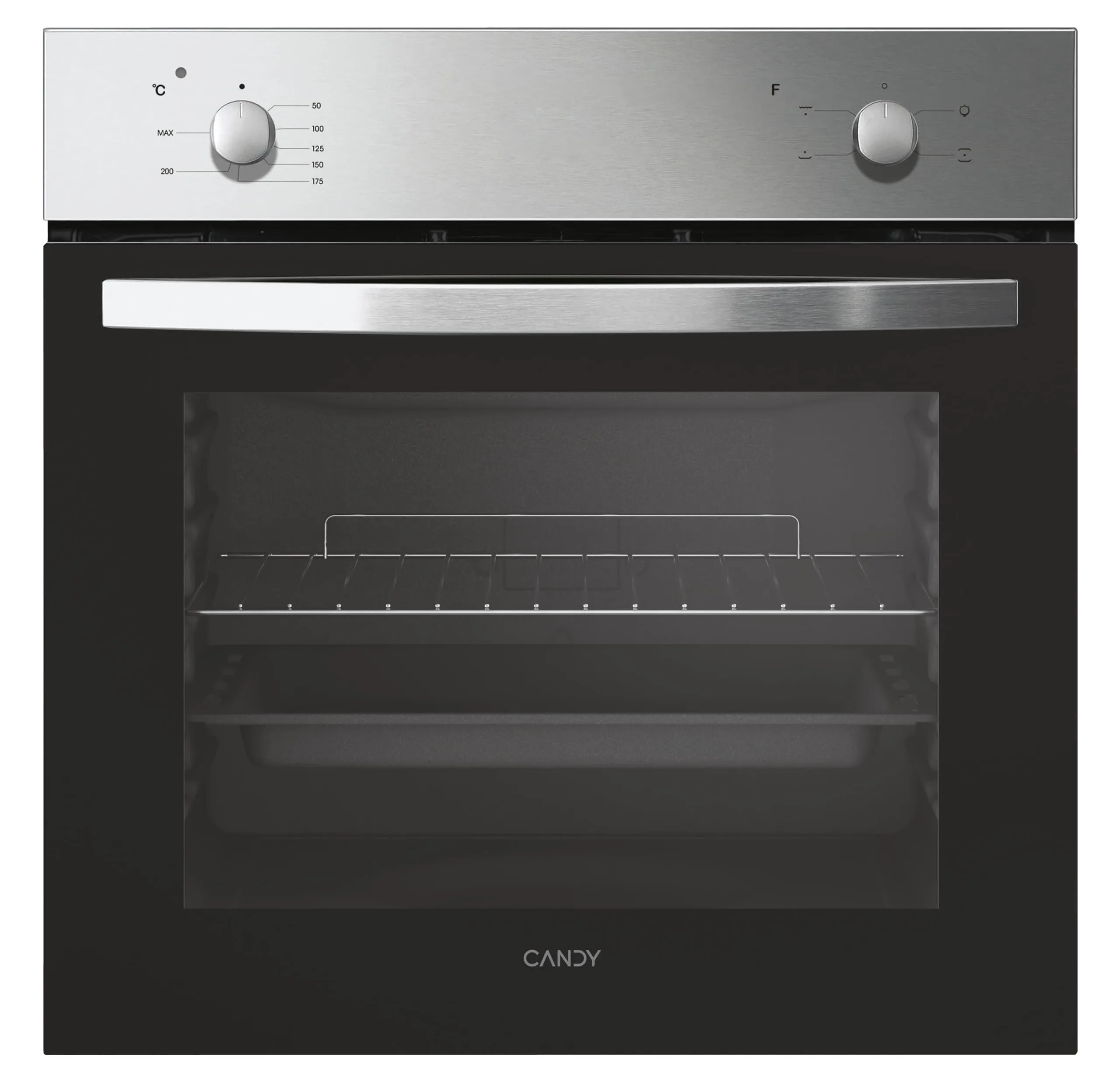 Candy FCS 100 X/E Forno Elettrico da Incasso, Statico, Capacità 70 Litri, Funzione Grill, 4 Programmi, 56.8x59.5x59.5 cm, Inox, Classe A