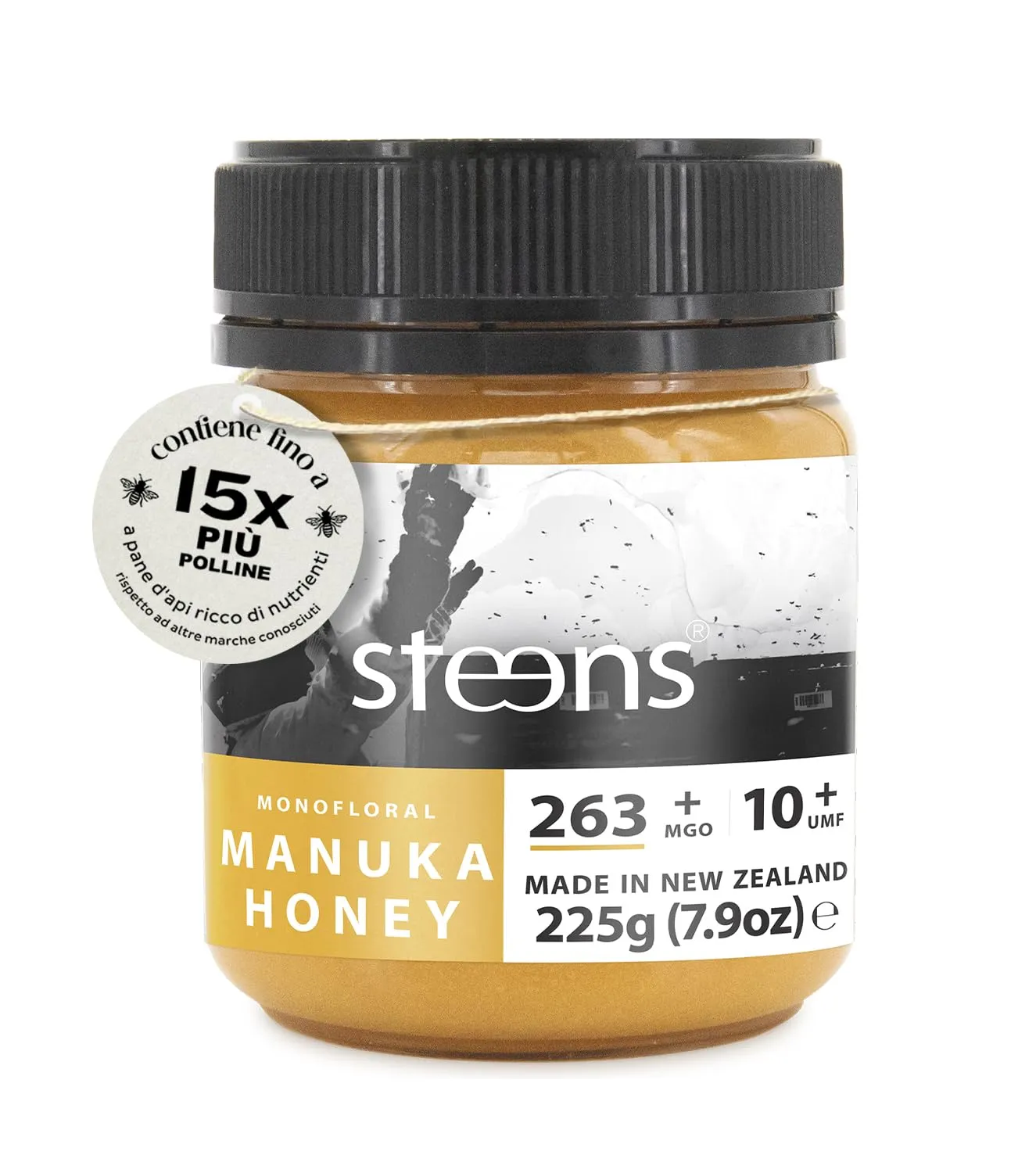 Steens Miele di Manuka - MGO 263+ - Puro Miele Manuka grezzo 100% certificato UMF 10+ - Invasettato e sigillato in Nuova Zelanda - Manuka Honey - 225 g