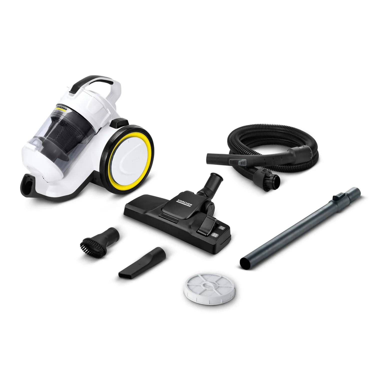 Kärcher Aspirapolvere VC 3, Senza Sacchetto, Raggio d'Azione: 7,5 m, Peso: 4,4 kg, Incl. Filtro HEPA 13, Bocchetta per Pavimenti, Bocchetta per Fessure, Spazzola per Mobili