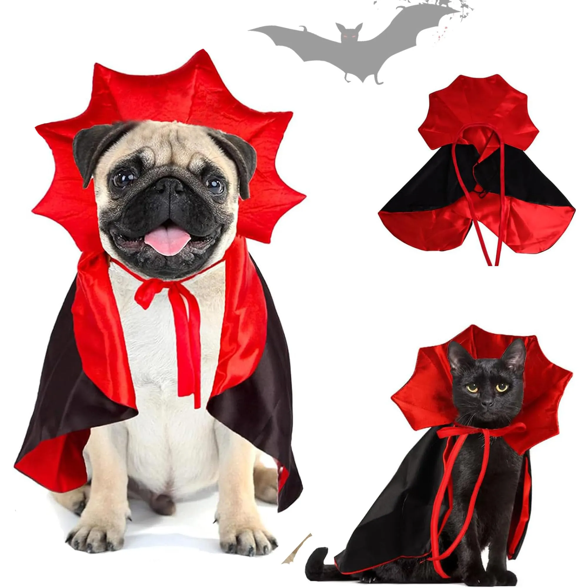 CEASELESLY Cane Gatto Vampiro Costumi,Mantello da Vampiro per Animali Domestici,Vampiro Costumi per cani di piccola taglia,Mantello per Gatti di Halloween,Adatto per Halloween,Natale,Feste