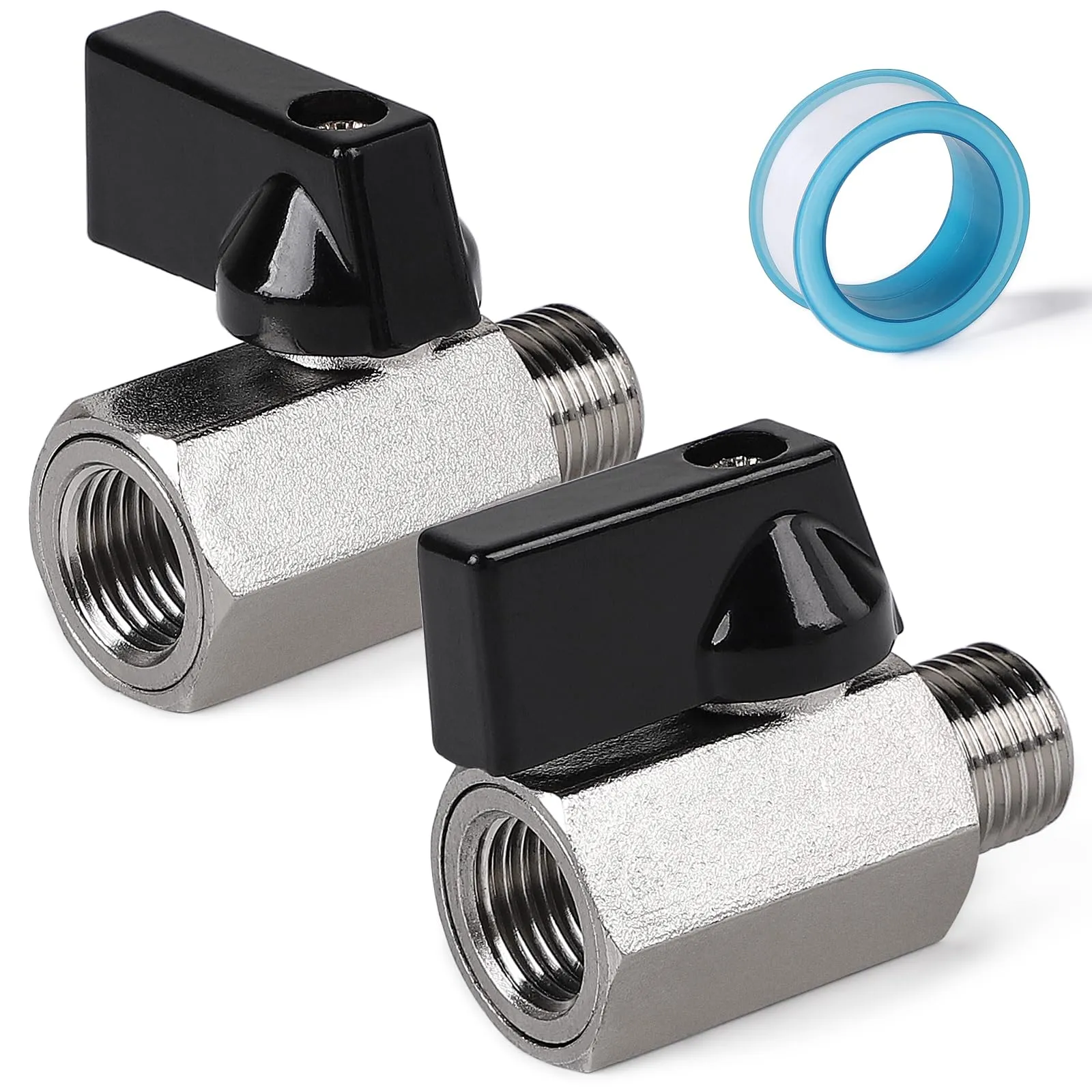 EFUTURETIME 2 x Mini Valvola a Sfera da 1/4" Maschio x 1/4" Femmina Valvola di Arresto, Valvole a Sfera in Ottone Nichelato con Nastro in Teflon