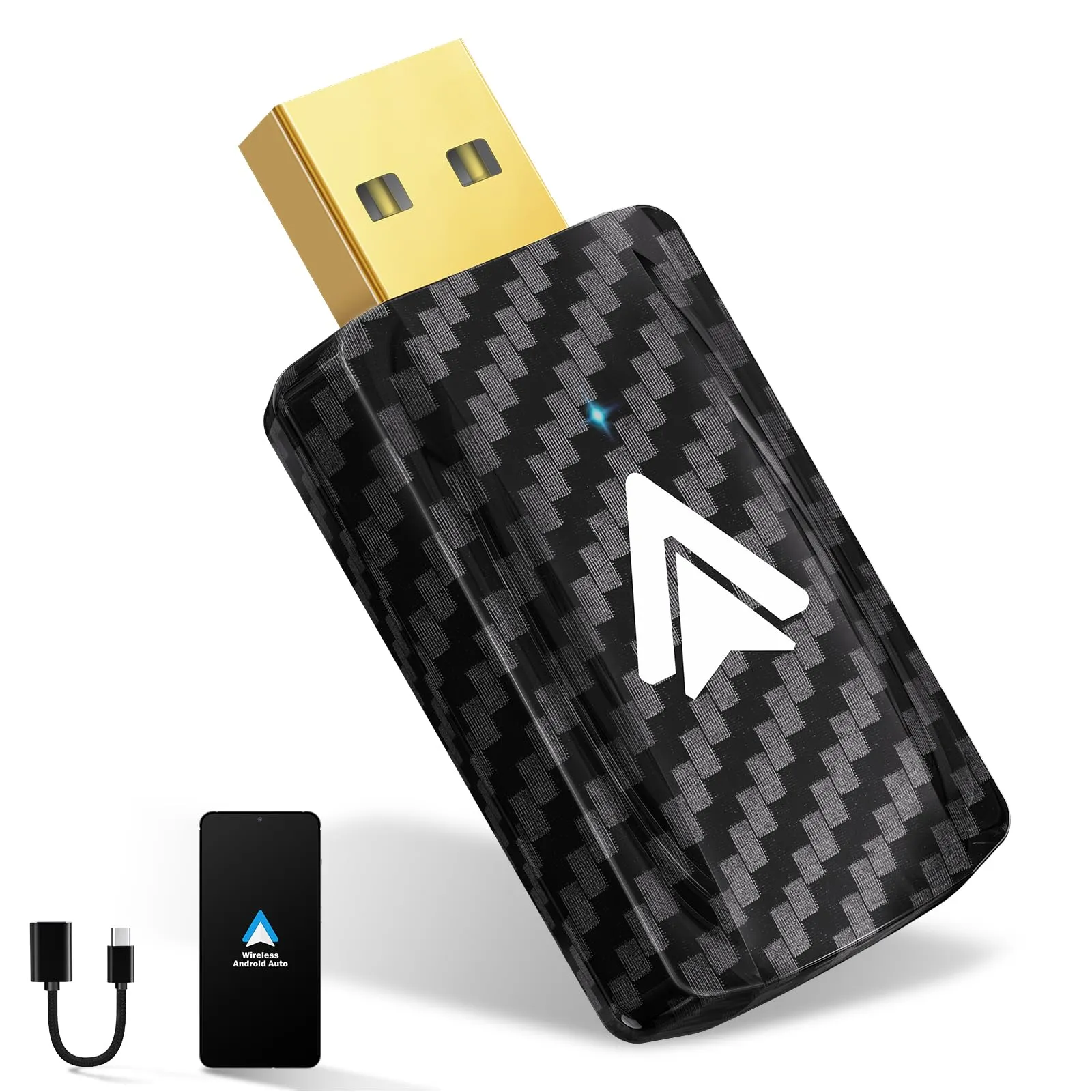 MSXTTLY Adattatore Android Auto Wireless U2A-L9 Converti Android Auto cablato in Wireless, Android Auto Stick per autos con Wired AA Android 11-14, Mini & Stabile USB C/A, Placcato oro Nero