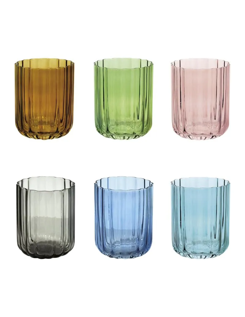 Brandani 51376 BICCHIERE CALLIOPE SET 6 PZ COLORI ASSORTITI VETRO, cm d 8x10h, 450ml, ambra, verde, rosa, grigio, blu, azzurro, capienti e maneggevoli, colorati, moderni, sorprendente forma ondulata!