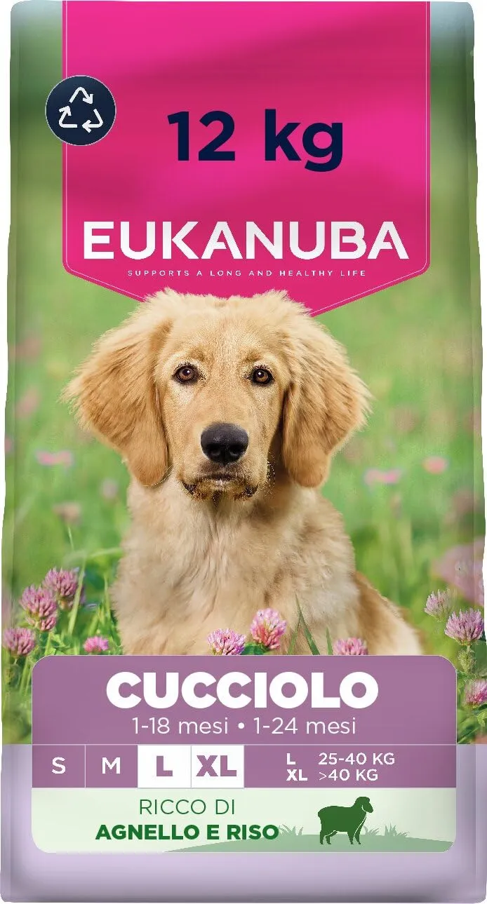 Eukanuba Mangime per cuccioli con agnello e riso per razze di taglia grande, mangime secco premium per cani giovani, 12 kg