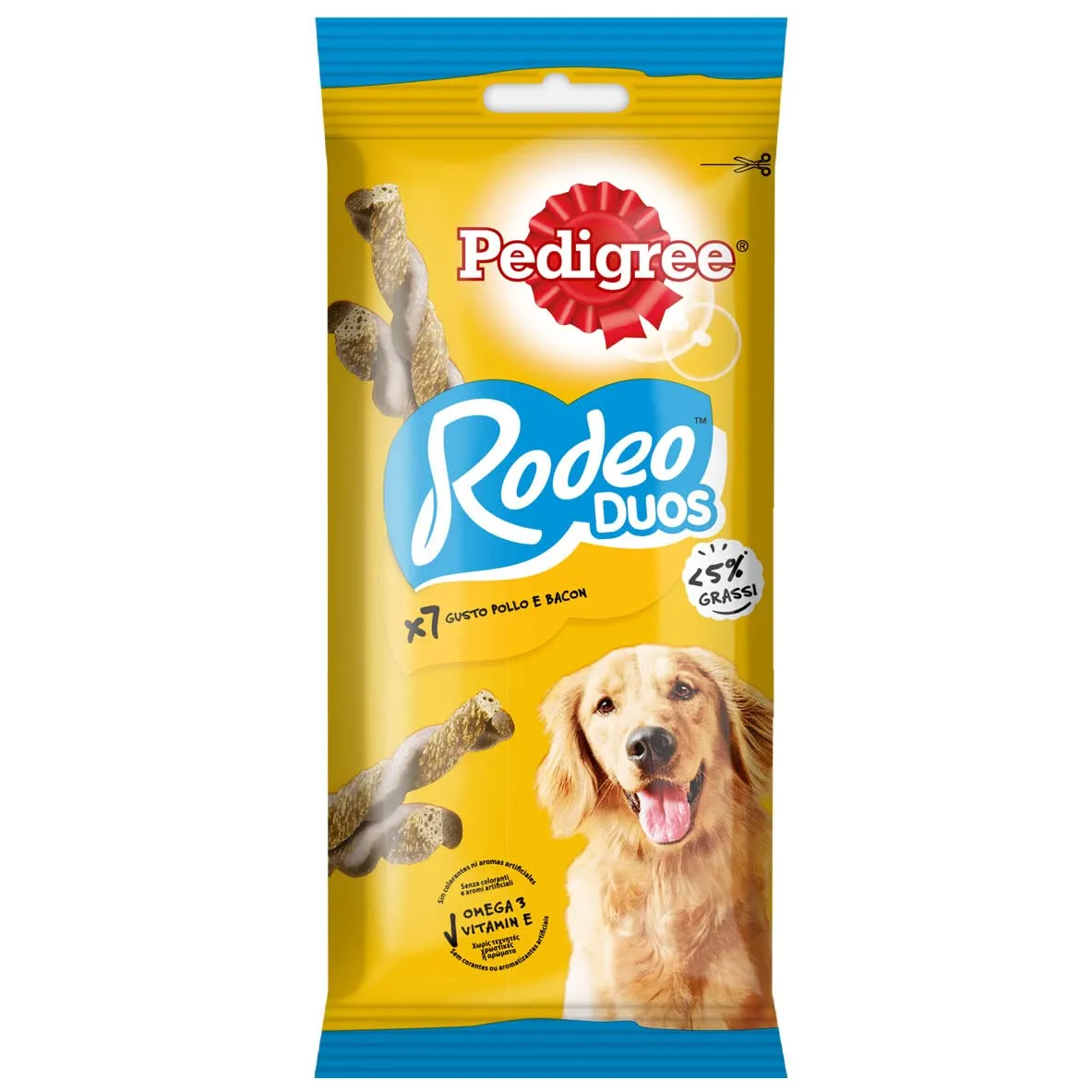 Pedigree Rodeo Ropper, Snack per Cani al gusto Pollo e Bacon, 10 Confezioni da 123 g, 70 stick in totale