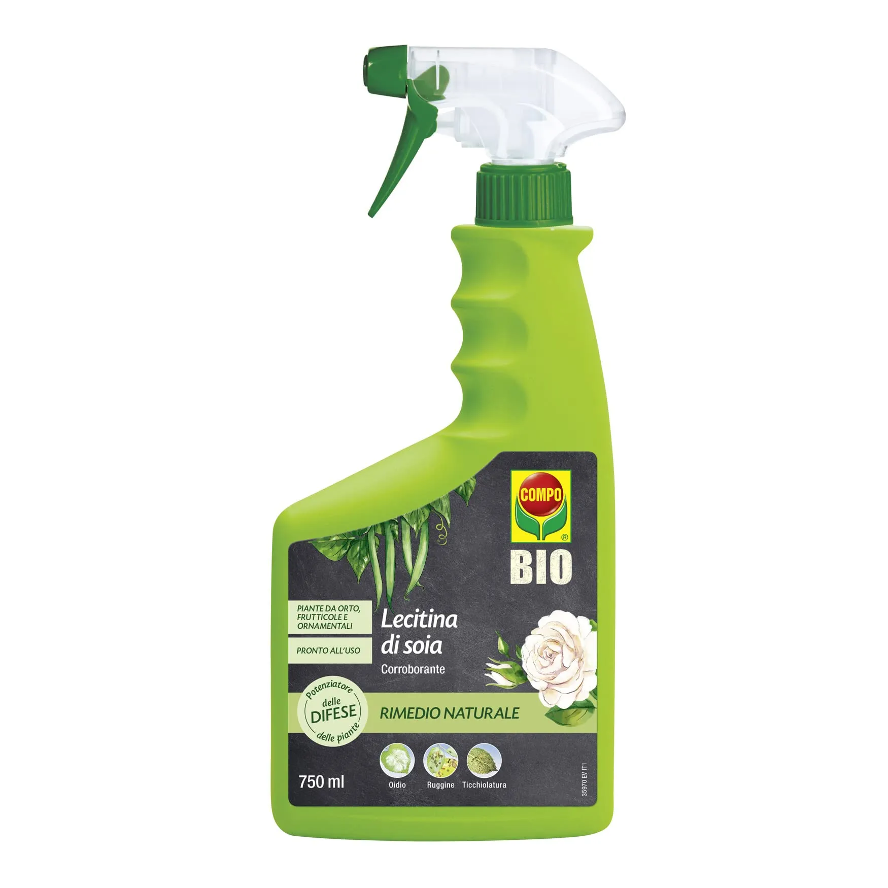 COMPO BIO Lecitina Soia, Potenziatore delle Difese delle Piante nei confronti di Funghi come Oidio, Ruggine e Ticchiolatura, Pronto all'Uso, 100% Naturale, 750 ml