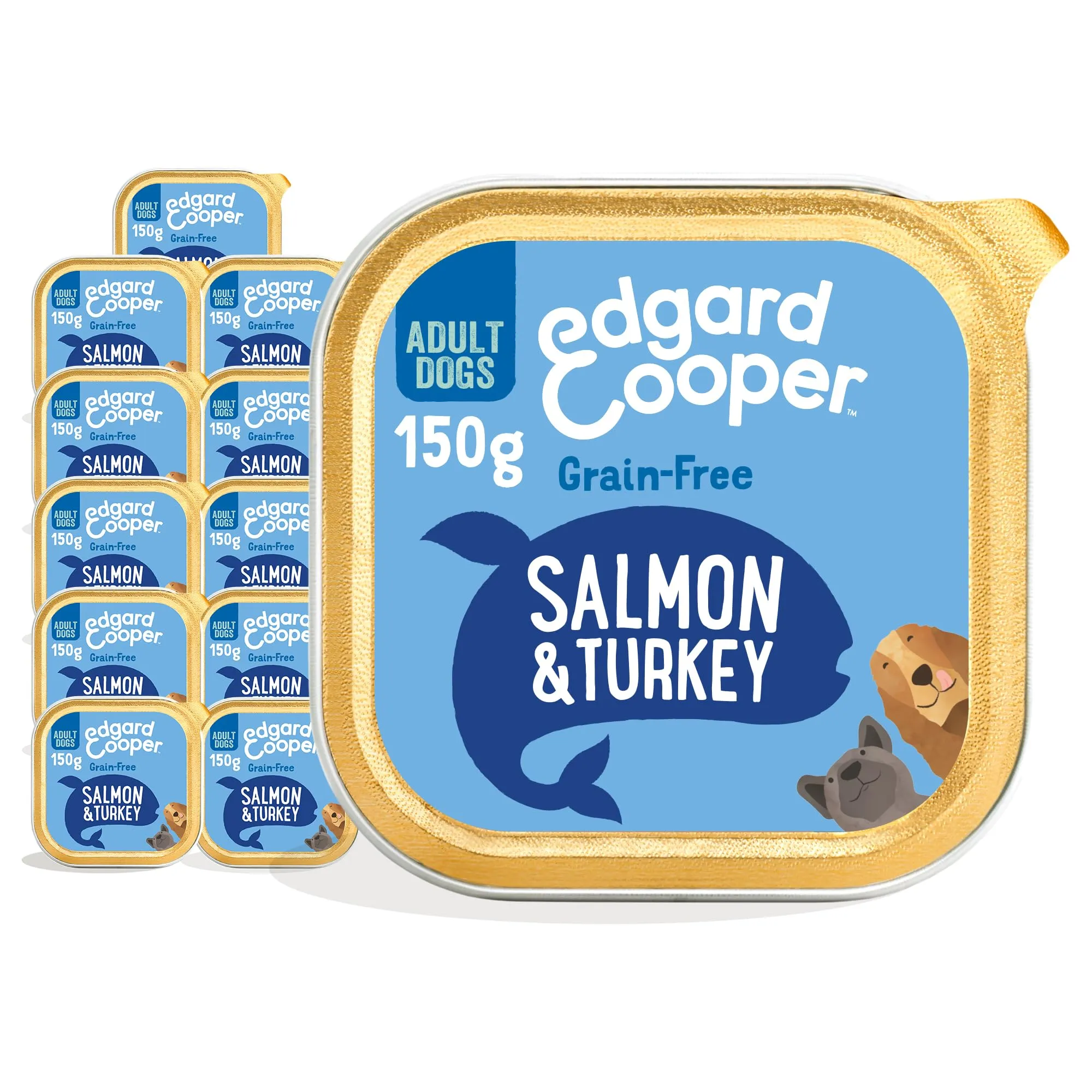 Edgard & Cooper Cibo umido per cani, Adulti, (Salmone/Tacchino, 150g x 11), umido cani, carne fresca e ingredienti naturali, senza cereali, ipoallergenico, senza zuccheri aggiunti