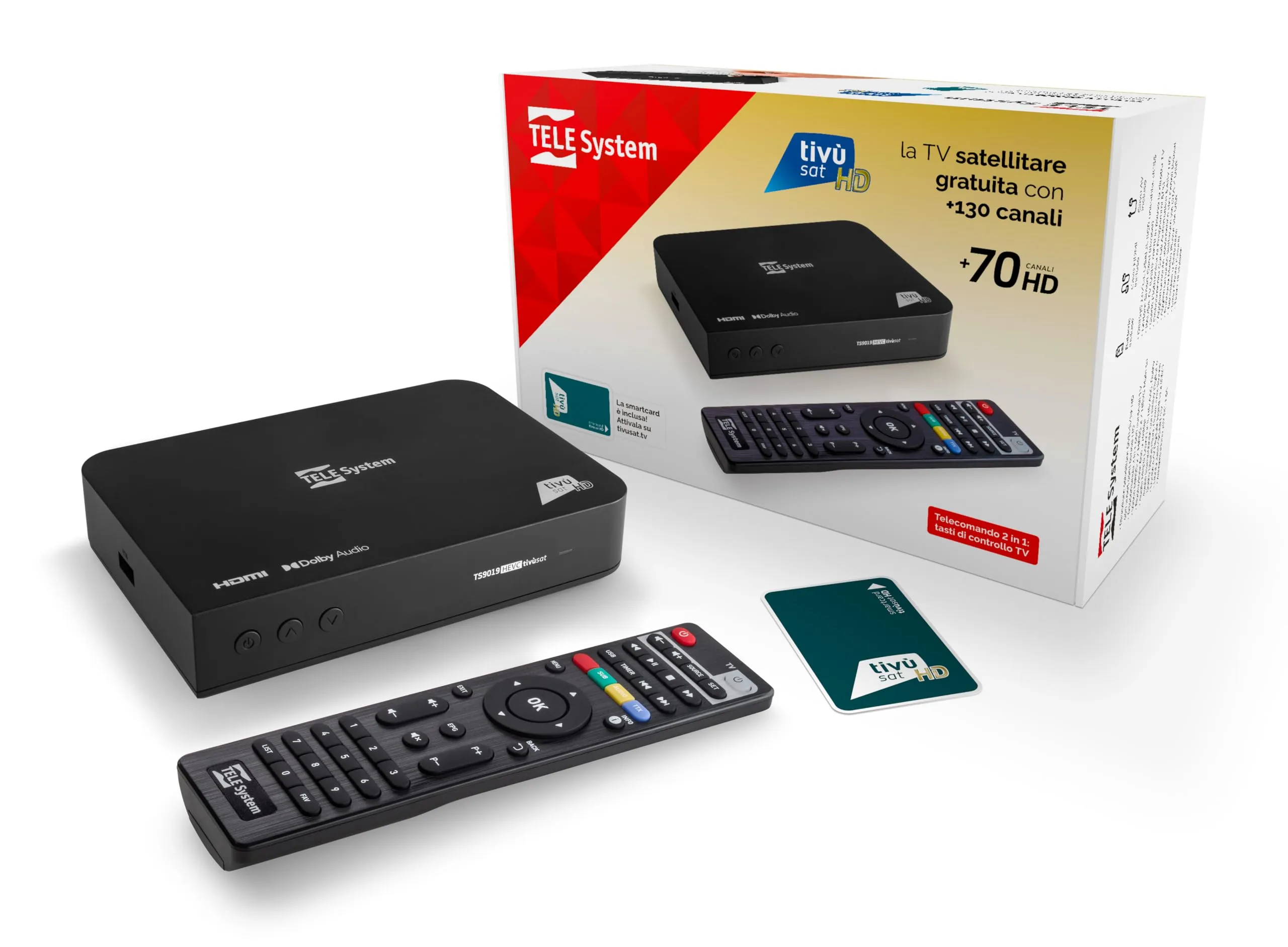 TELE System Decoder Satellitare TS9019HEVC, Smartcard tivùsat Classic Inclusa, Oltre 70 Canali HD Gratuiti, Aggiornamento Automatico Canali