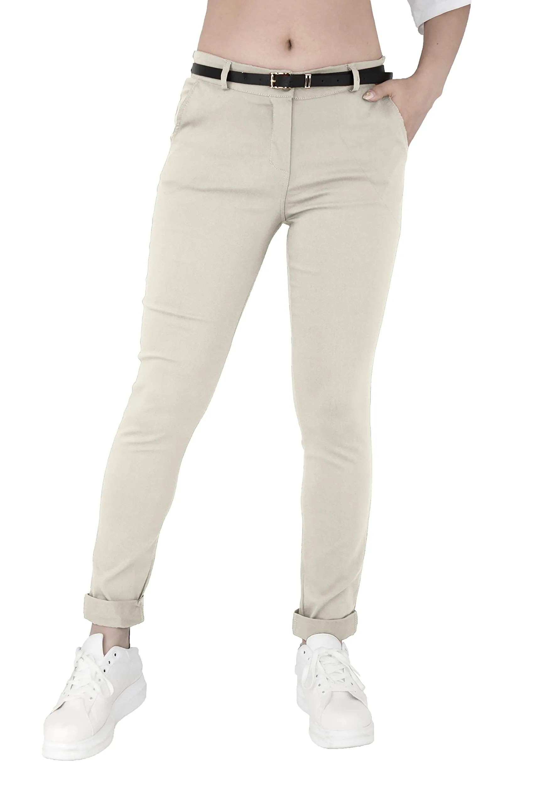 JOPHY & CO. Pantalone Elasticizzato Donna Chino con Cintura (cod. 3008) (Beige, 2XL)