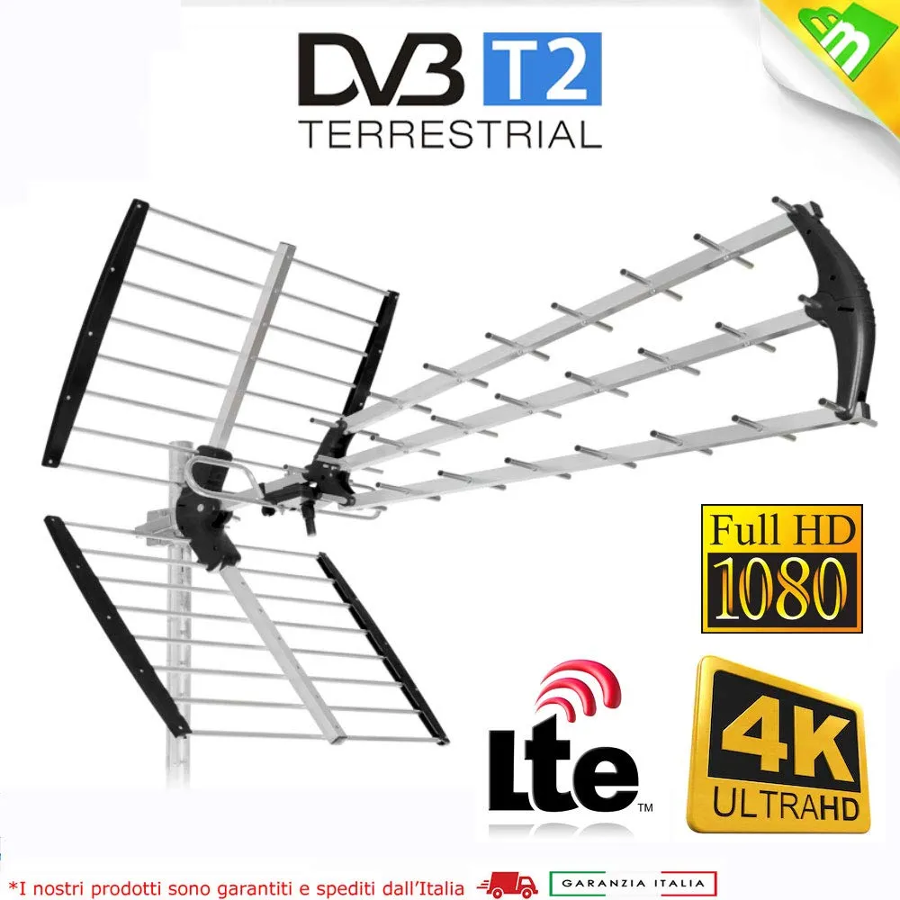 NEW! Antenna 45 elementi per Digitale Terrestre/Mediaset/Rai/DVB-T2 - Dipolo con filtro LTE/4G 5G incorporato - Pronta all'uso in soli 5 secondi
