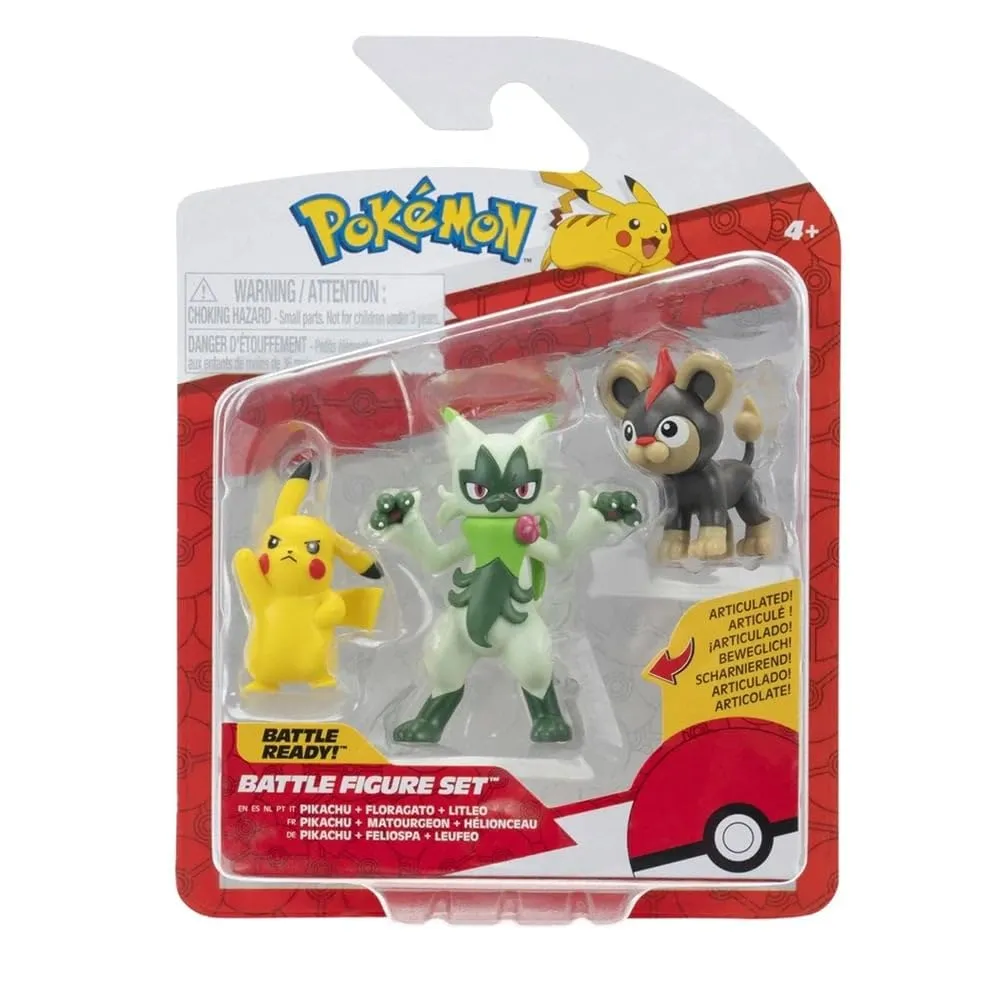 Pokémon Confezione da 3 figure da battaglia - Caratteristiche 2 pollici Litleo e Pikachu e 3 pollici Floragato Battle Figure