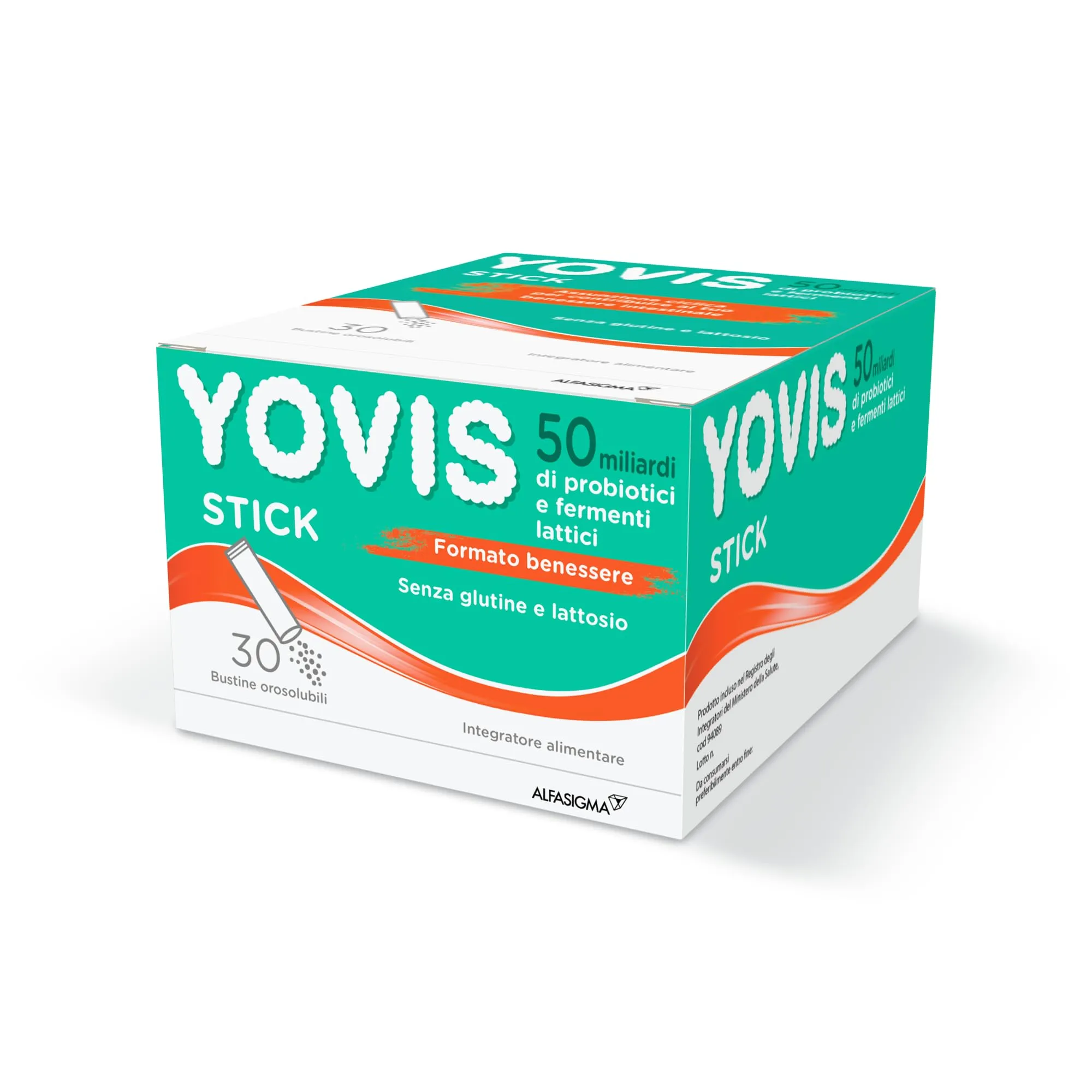 Yovis Stick, Probiotici per il Benessere Intestinale, 50 Miliardi di Fermenti Lattici Vivi, Senza Glutilne e Lattosio, 30 Bustine Orosolubili
