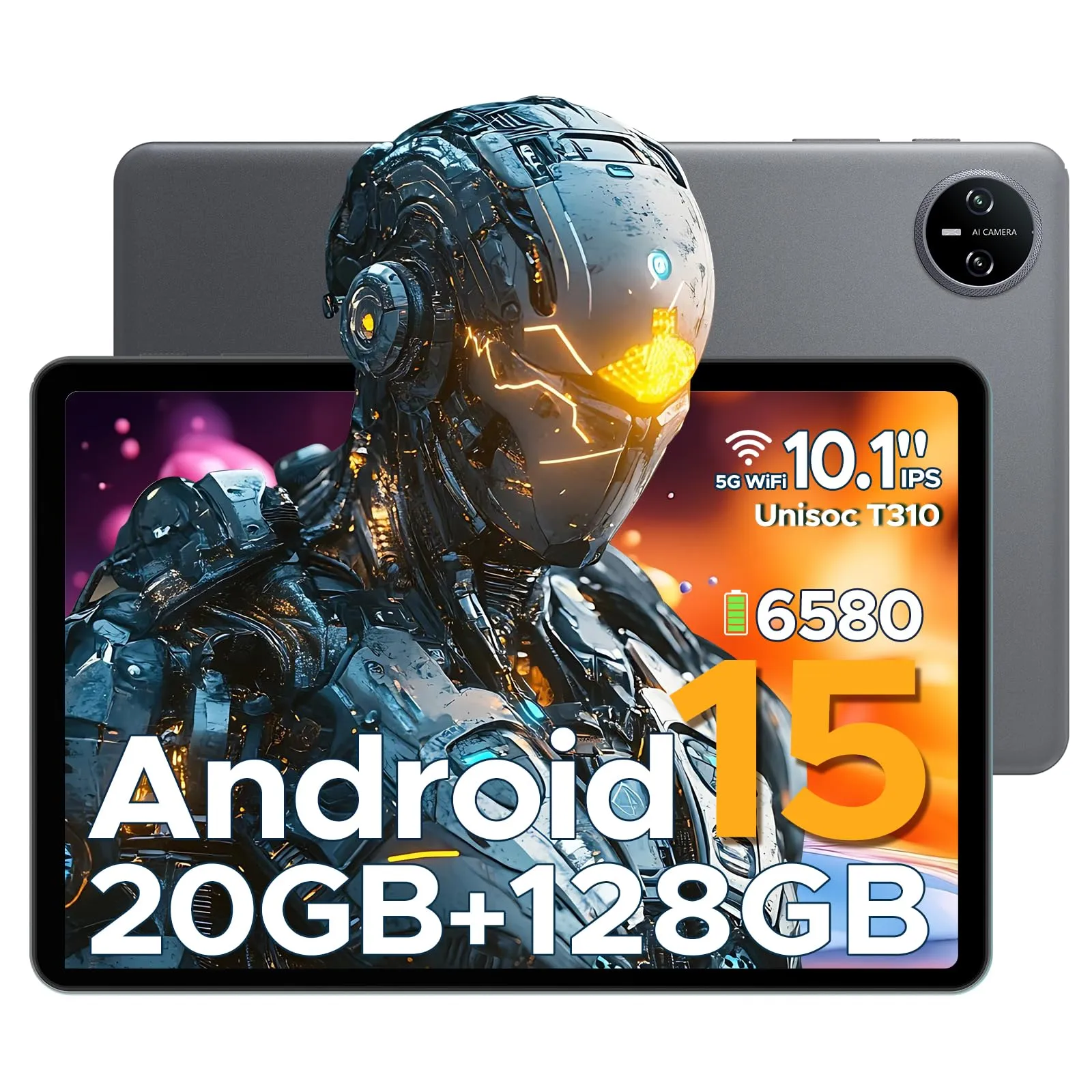 DOOGEE Tab A9 Pro Tablet Android 15, 20GB + 128GB/2TB Tablet 10 Pollici, 6580mAh Tablets Gaming, Unisoc T310, Dual Speaker, 5G WiFi, 8MP Camera, Type-C, GMS, BT 5.0, Face ID, 3.5 mm Headphone Jack