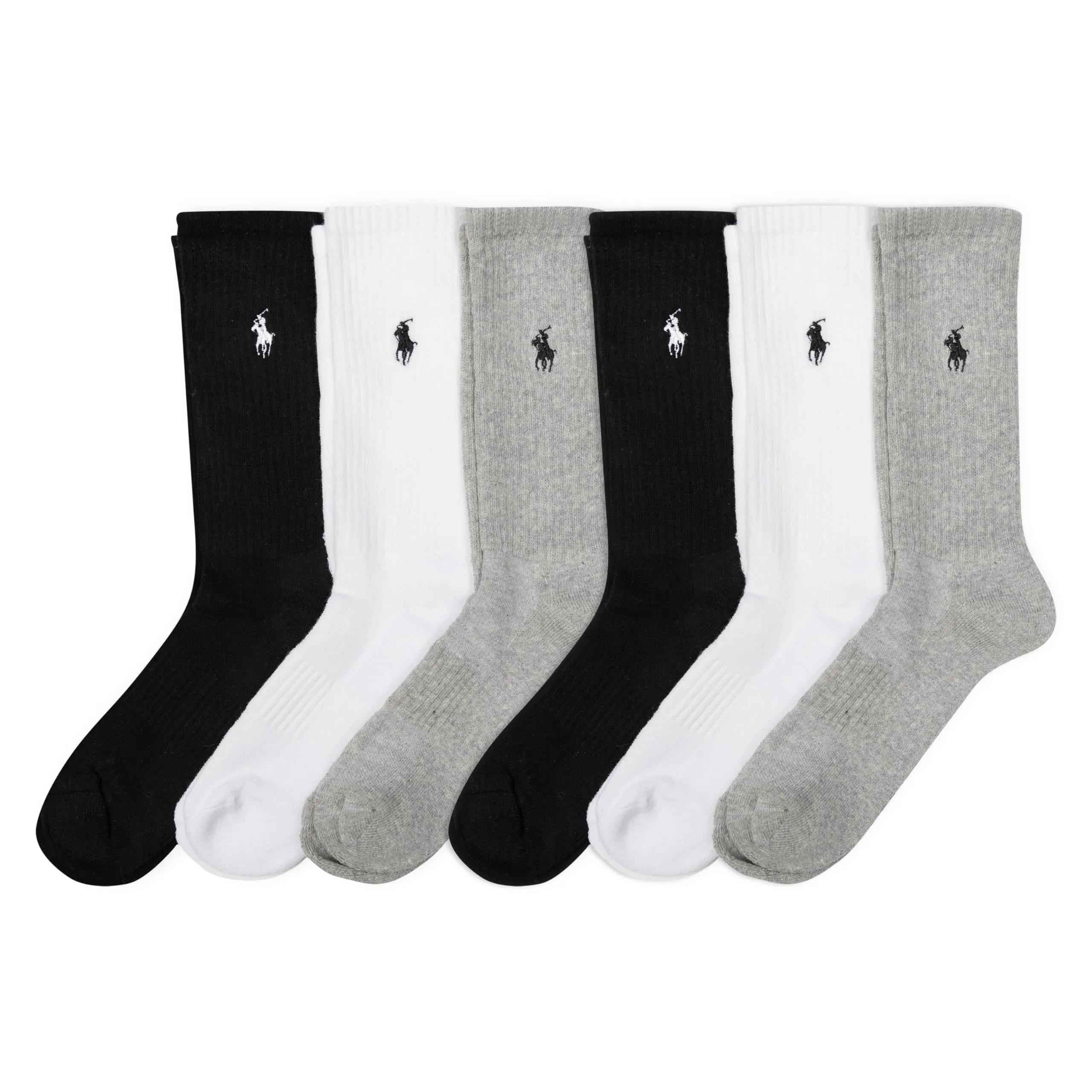 Polo Ralph Lauren Performance Cotton Crew Socks-6 Pair Pack-Breathable Mesh & Sport Cushioning Cushion, Grigio Assortiti, 3.5-9 UK (Pacco da 6) Donna