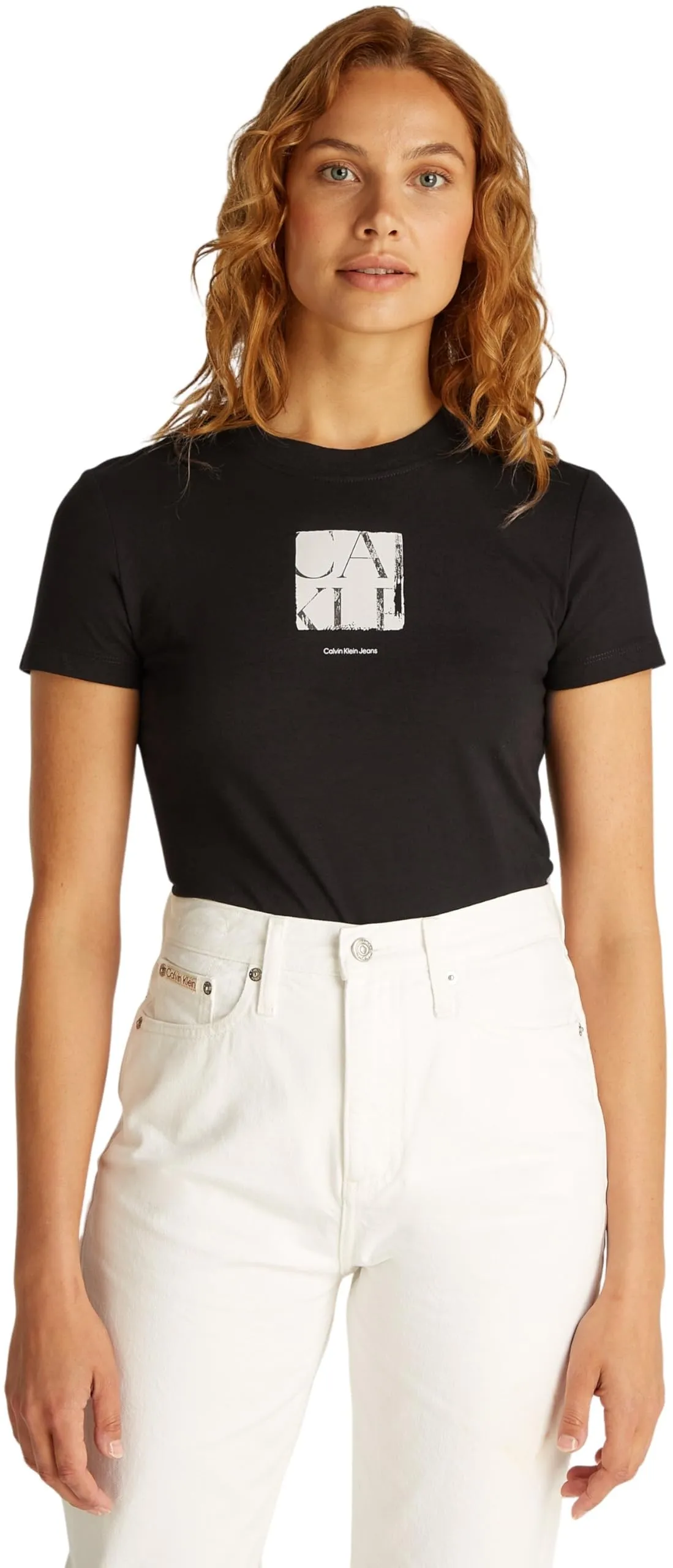 Calvin Klein Donna T-Shirt Maniche Corte Front Photo Graphic Baby Tee con Scollo Rotondo, Nero (CK Black), 3XL