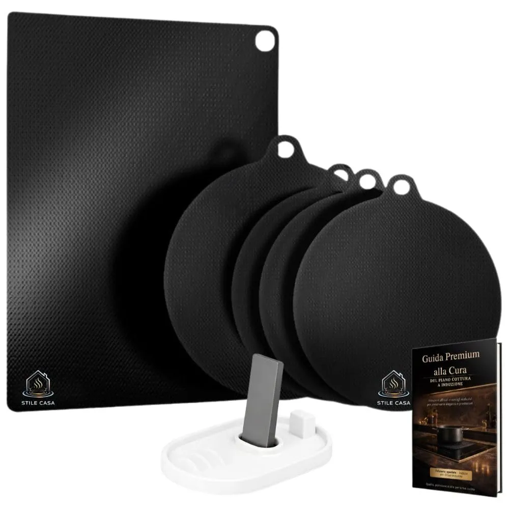 Set Copripiano Induzione 5 Pezzi – Protezione Piano Cottura a Induzione – Copri Piano Cottura Antiscivolo in Silicone, Tappetino Resistente 260°C Lavabile