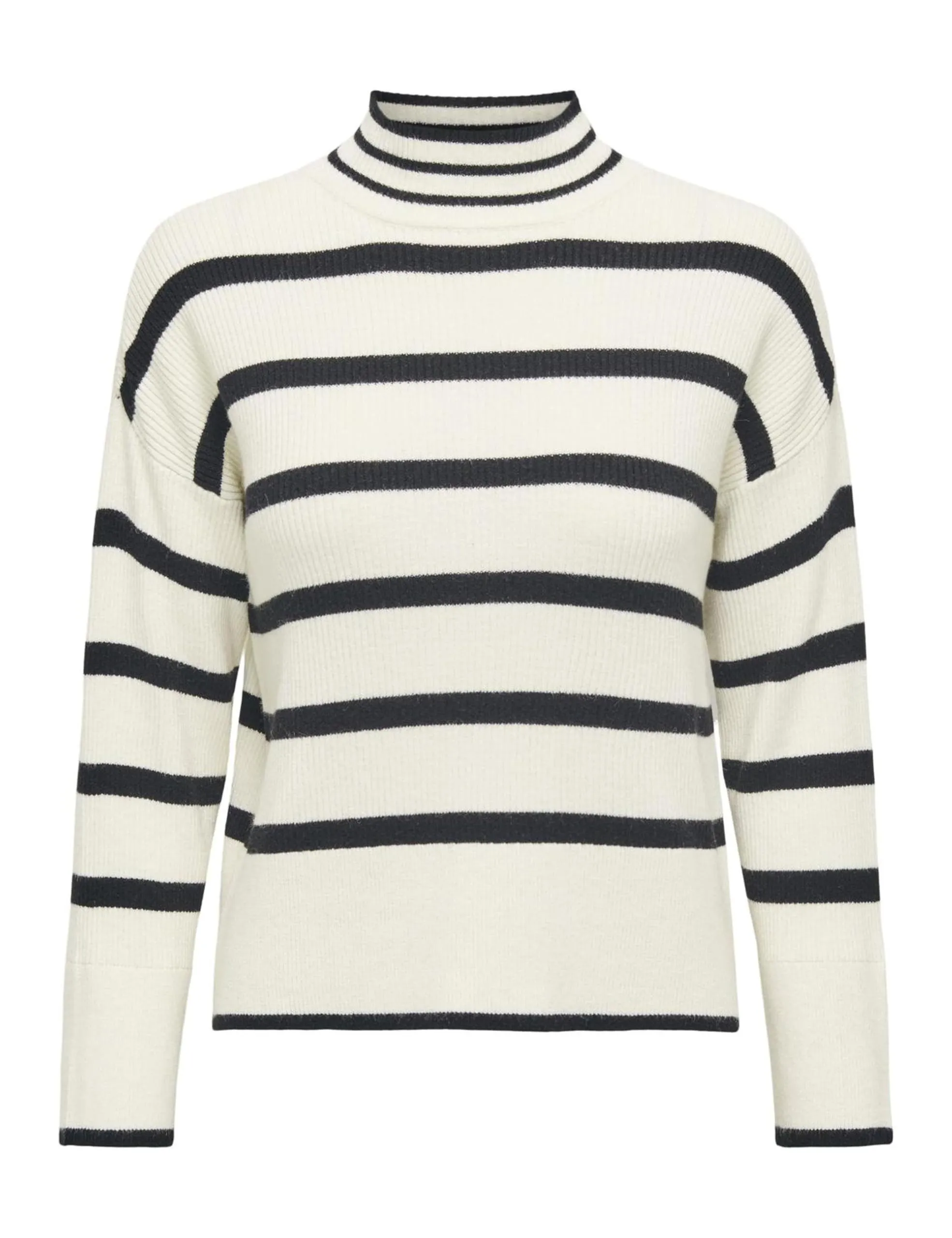 ONLY Onlibi L/S Higneck Pullover CC Knt Maglione Donna, Whitecap Grigio/Righe: Bianco/Melange/Nero, S