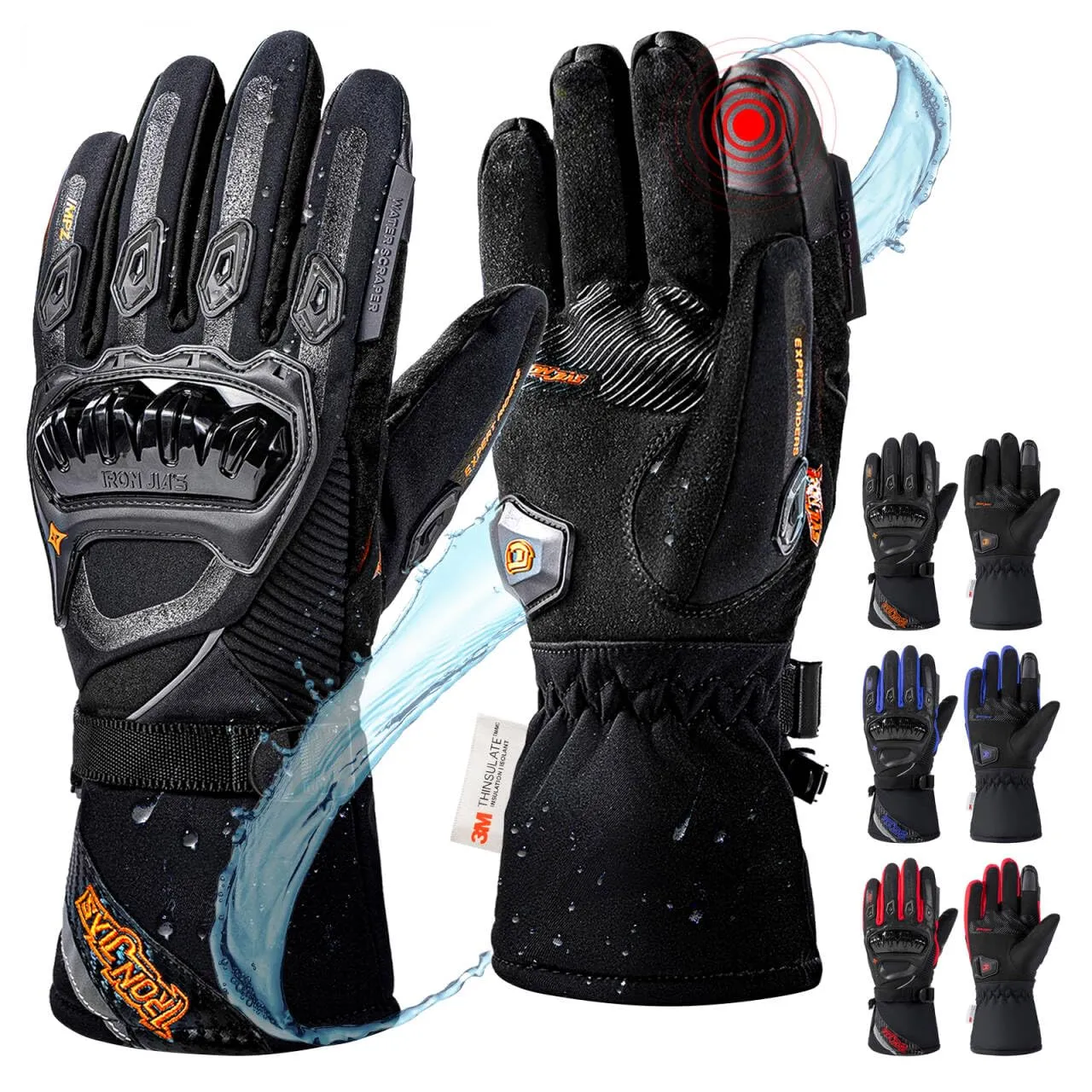IRON JIA'S Guanti invernali da moto， guanti impermeabili antivento， leggeri e caldi con touchscreen per motociclismo， escursionismo e altri sport all'aperto，per uomini e donne